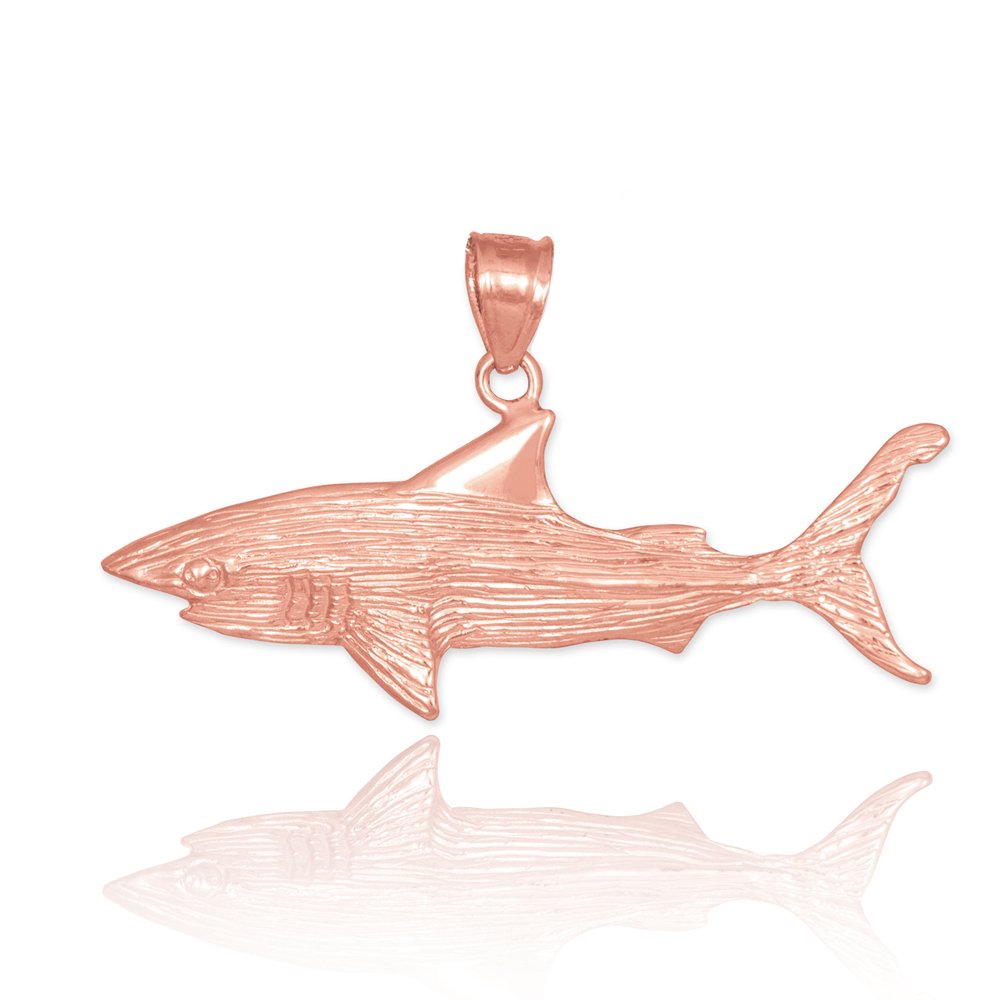 14K Rose Gold Shark Tooth Pendant Necklace for Women - Textured Charm with Rose Design - Perfect for Beach, Boho & Casual Outfits