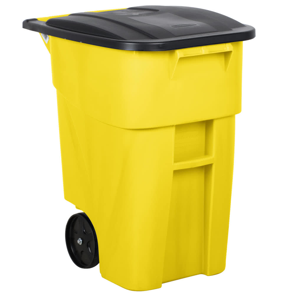 Rubbermaid 9W27 Brute 50 Gallon Heavy-Duty Rollout Trash Can with Lid - Outdoor & Indoor Garbage Bin for Home, Garage, and Commercial Use