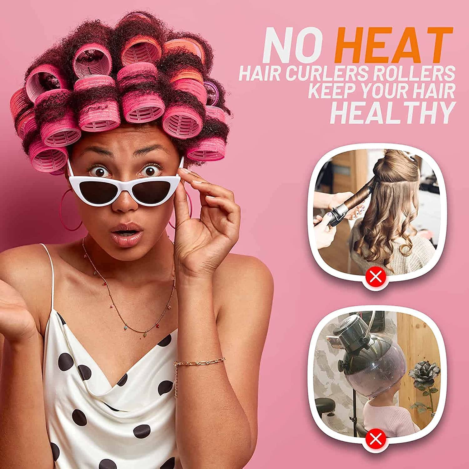 APOEM 24-Piece Self-Grip Hair Rollers Set with 12 Heatless Curlers - 3 Sizes for Medium Hair, No Heat Styling Tools for DIY Beach Waves & Overnight Curls (Large, Pink) - Perfect for Home Salon, Wedding & Party Hairstyles