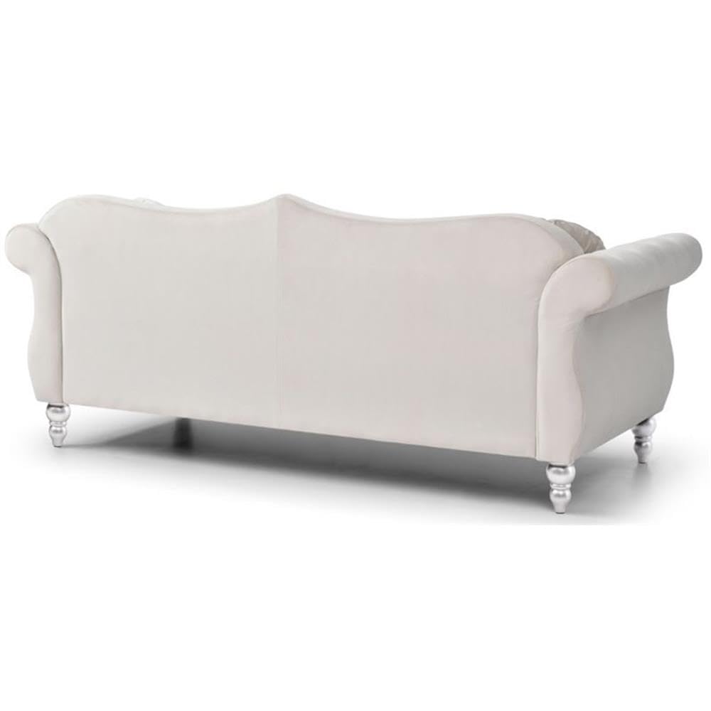 Luxury Hollywood Velvet Sofa in Ivory - Modern Tufted Living Room Furniture for Small Spaces | Perfect for Apartments, Condos & Cozy Home Decor