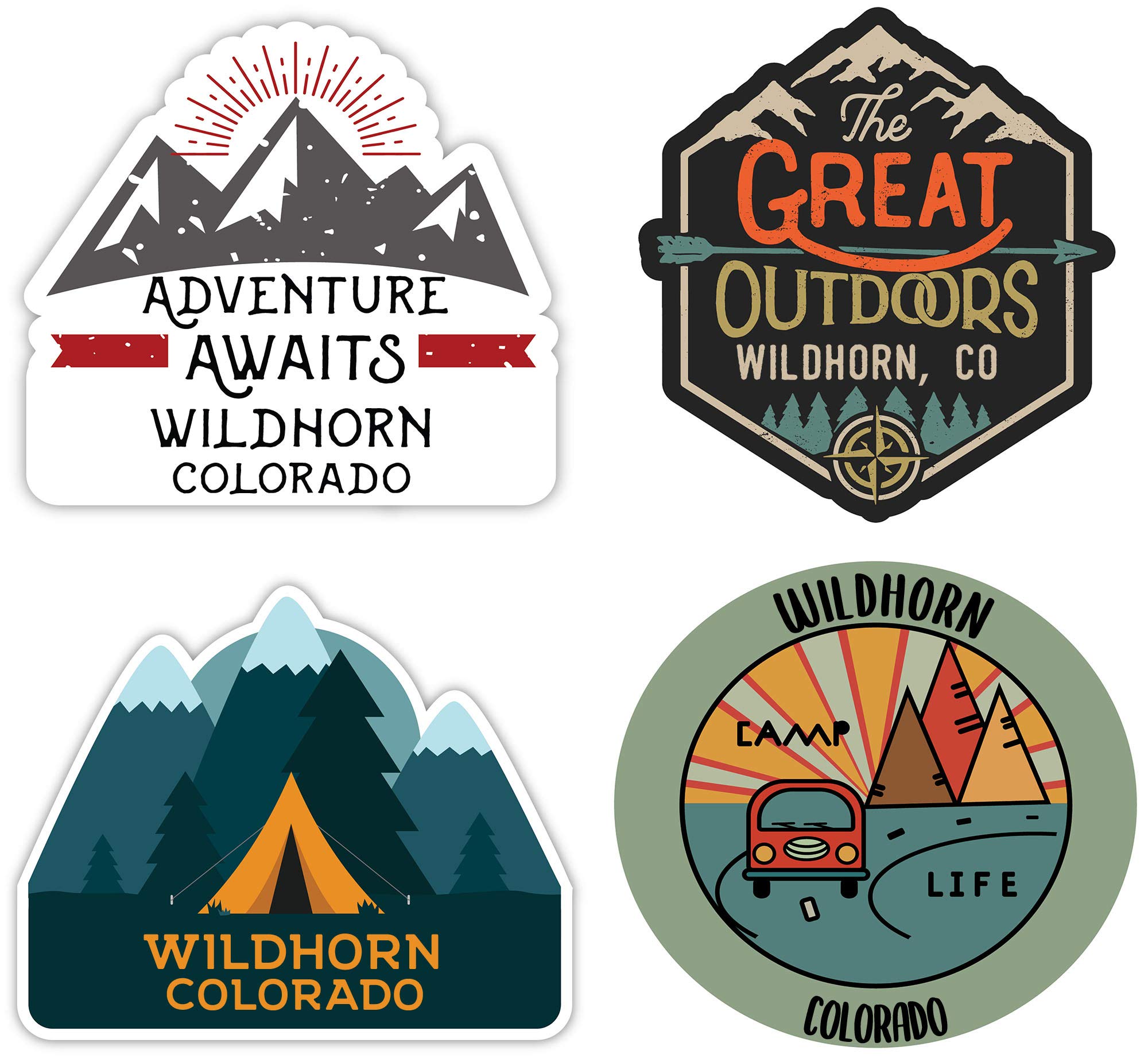 Wildhorn Colorado Souvenir Vinyl Decal Stickers - 4-Pack (4-Inch Each) - Perfect for Cars, Laptops & Water Bottles - Durable Outdoor & Indoor Decorative Stickers