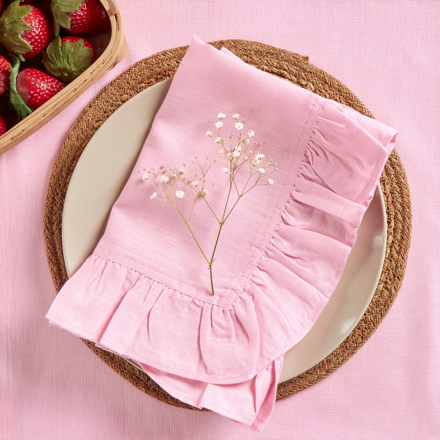 Gabrielle Ruffle Napkins Set of 4 - Elegant Cotton Dinner Napkins for Formal Dining, Wedding, and Special Occasions