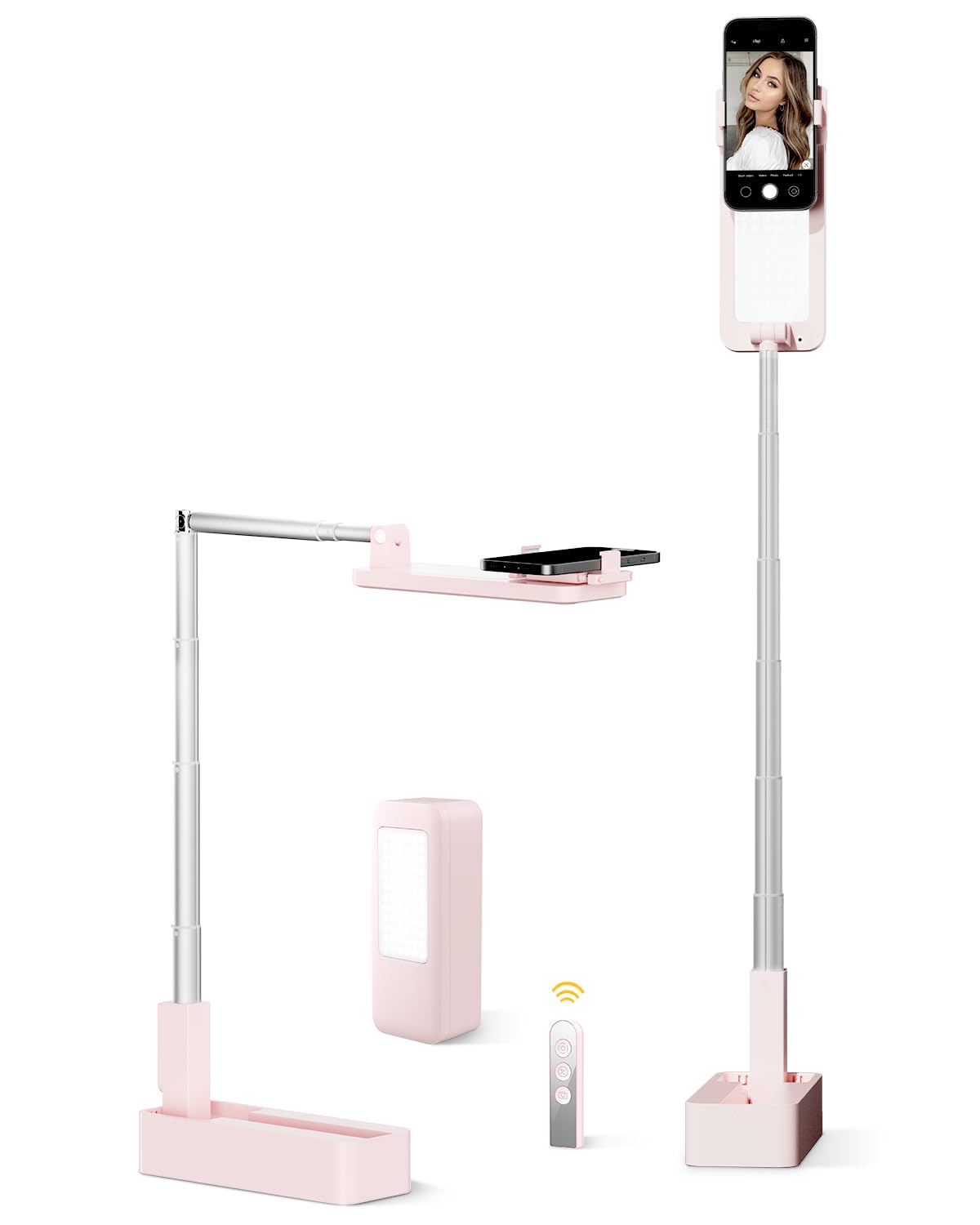 SupeDesk Adjustable Overhead Phone Stand with LED Light - 360° Rotation Portable Tripod for iPhone Recording & Video Calls - Compatible with 3.5-6.7