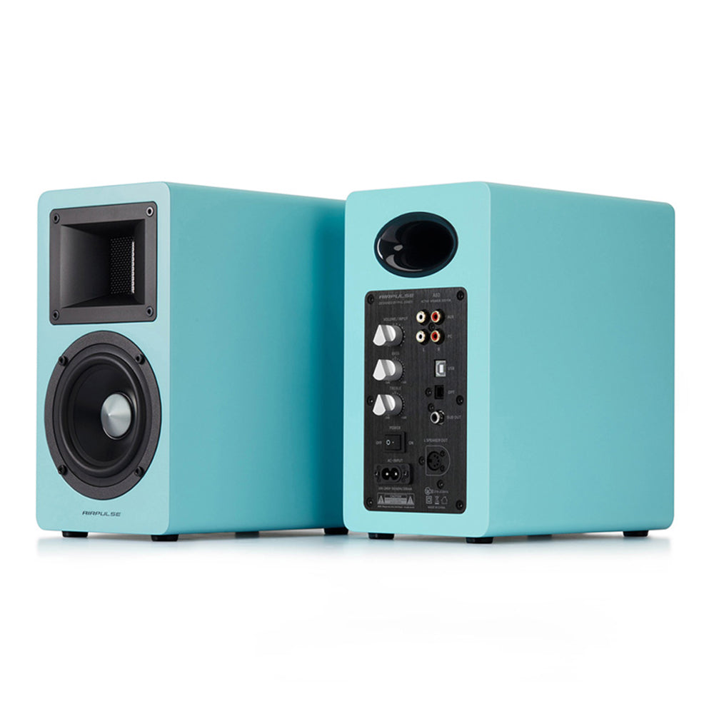 Airpulse A80 Active Bookshelf Speakers - High-Fidelity Bluetooth Speaker System with Premium Sound (Blue) - Perfect for Home Audio, Studio Monitoring & Gaming Setup