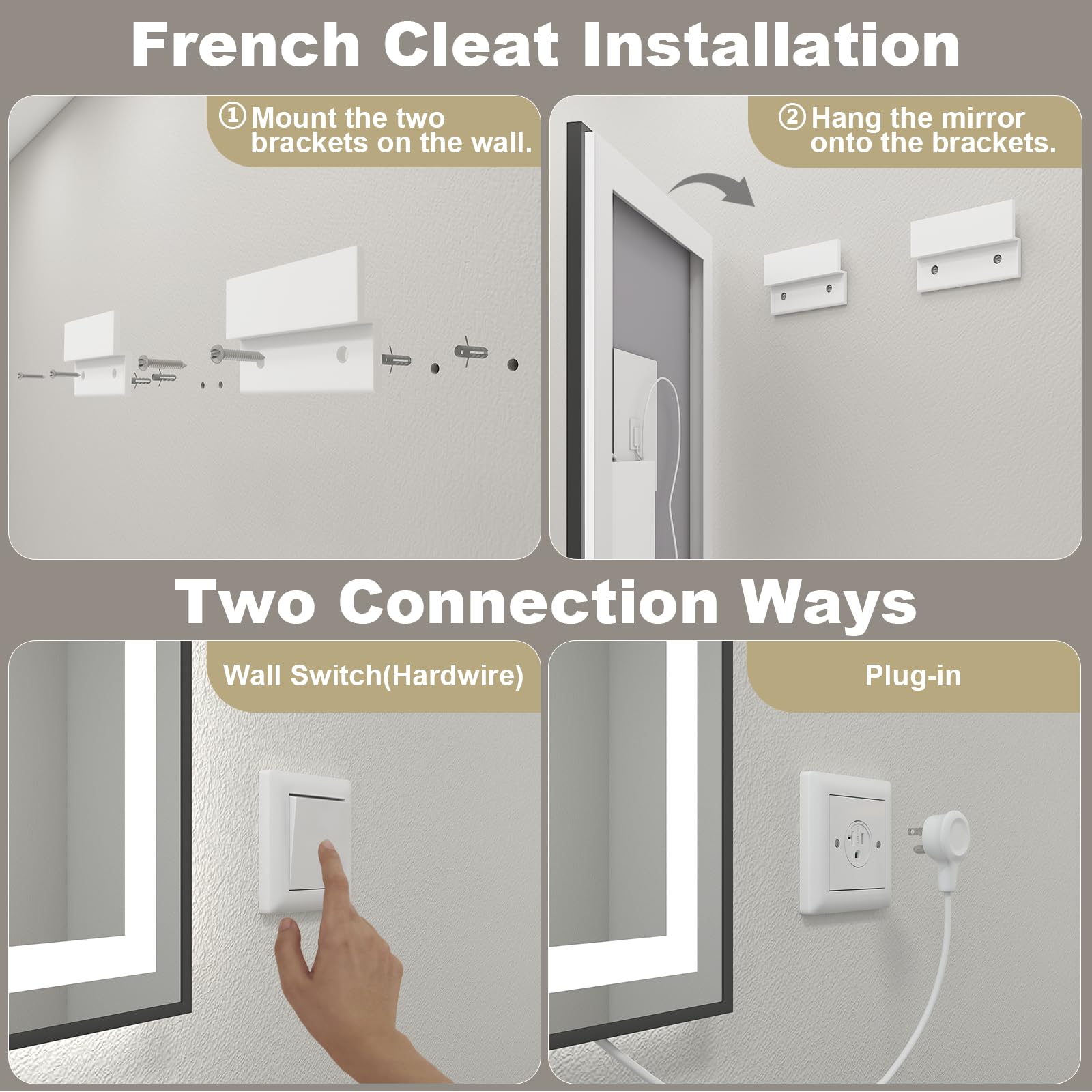 OKPAL 24x32 Inch LED Bathroom Mirror with Lights - Dimmable Anti-Fog Vanity Mirror with Front & Back Lighting, Shatterproof Design, ETL Certified - Perfect for Modern Bathrooms, Makeup Vanity & Spa Settings