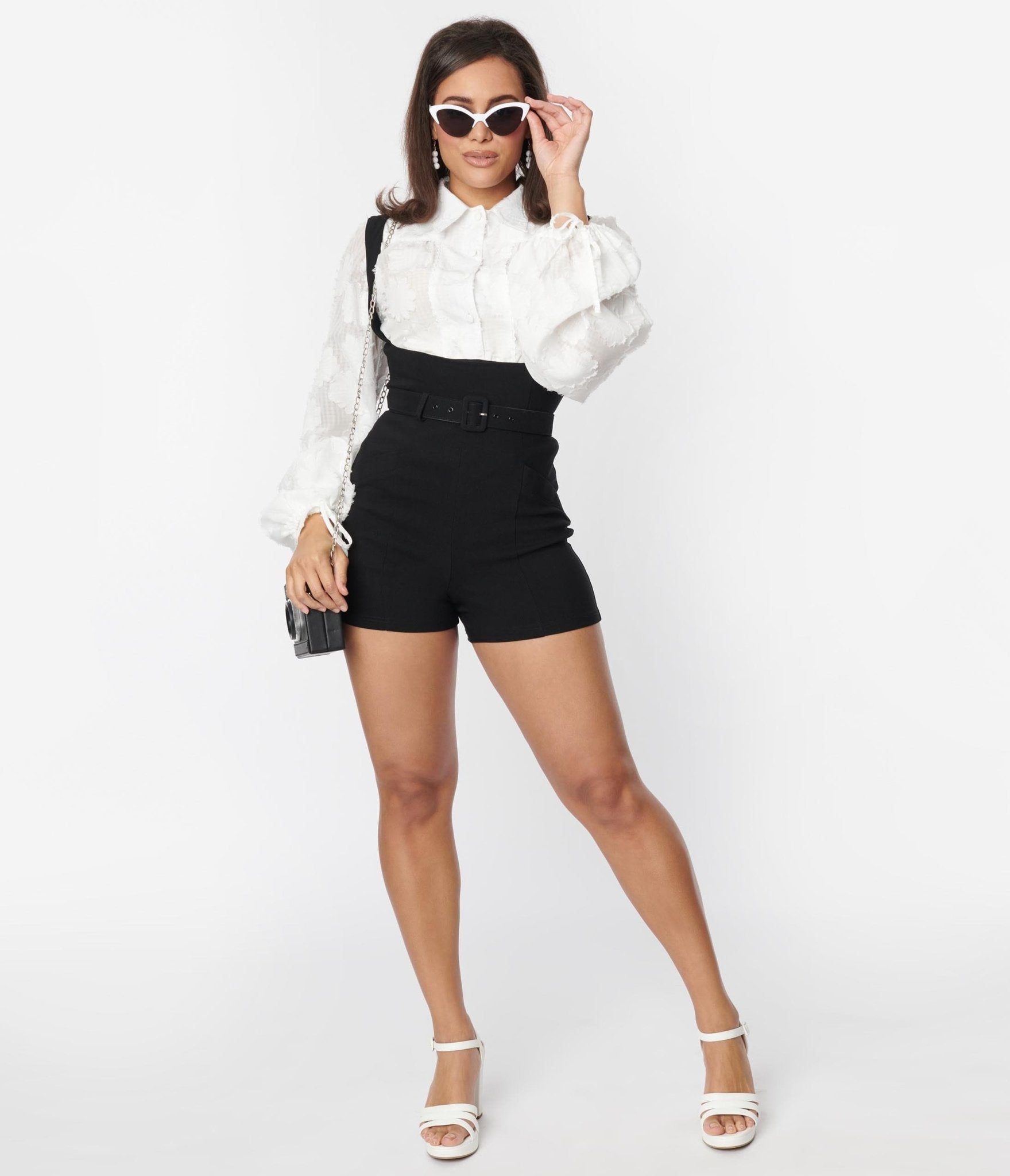 Vintage Black Belted Suspender Shorts for Women - Retro High Waisted Adjustable Shorts with Suspenders - Perfect for 1920s Costume, Steampunk Outfits & Vintage Fashion Lovers