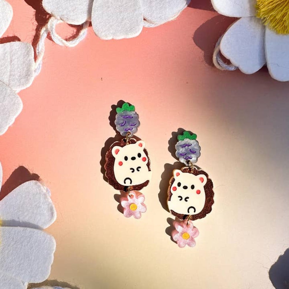 Cute Hedgehog Acrylic Earrings for Women - Bella Animal Jewelry Gift for Girls - Perfect for Casual Wear, Parties & Gifts