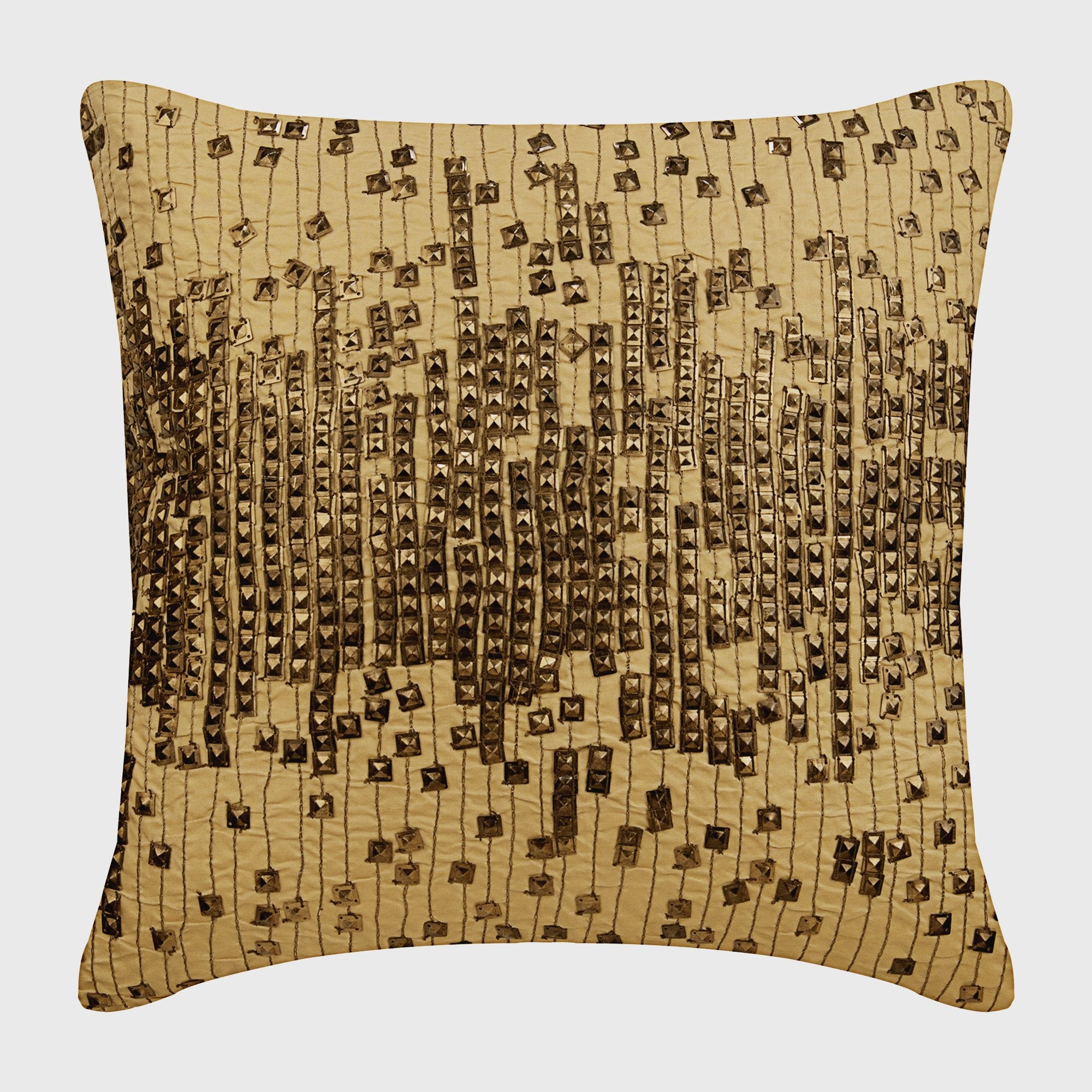 Antique Gold Bullet Beige Art Silk Decorative Euro Sham Pillow Cover - Luxury Vintage Home Decor for Bedroom, Living Room & Sofa