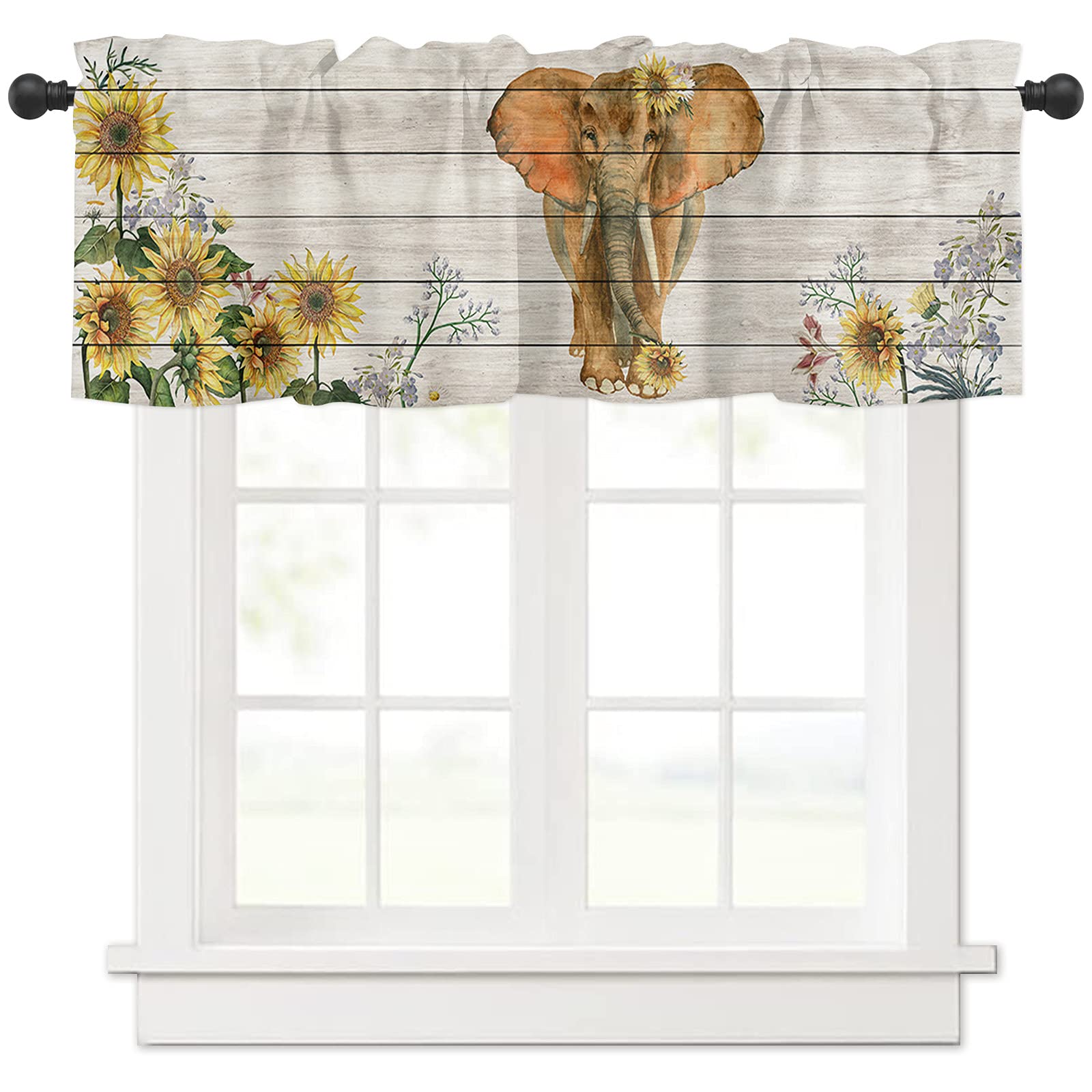 African Elephant Tribal Valance Curtain for Kitchen & Bedroom - Rustic Farmhouse Decor