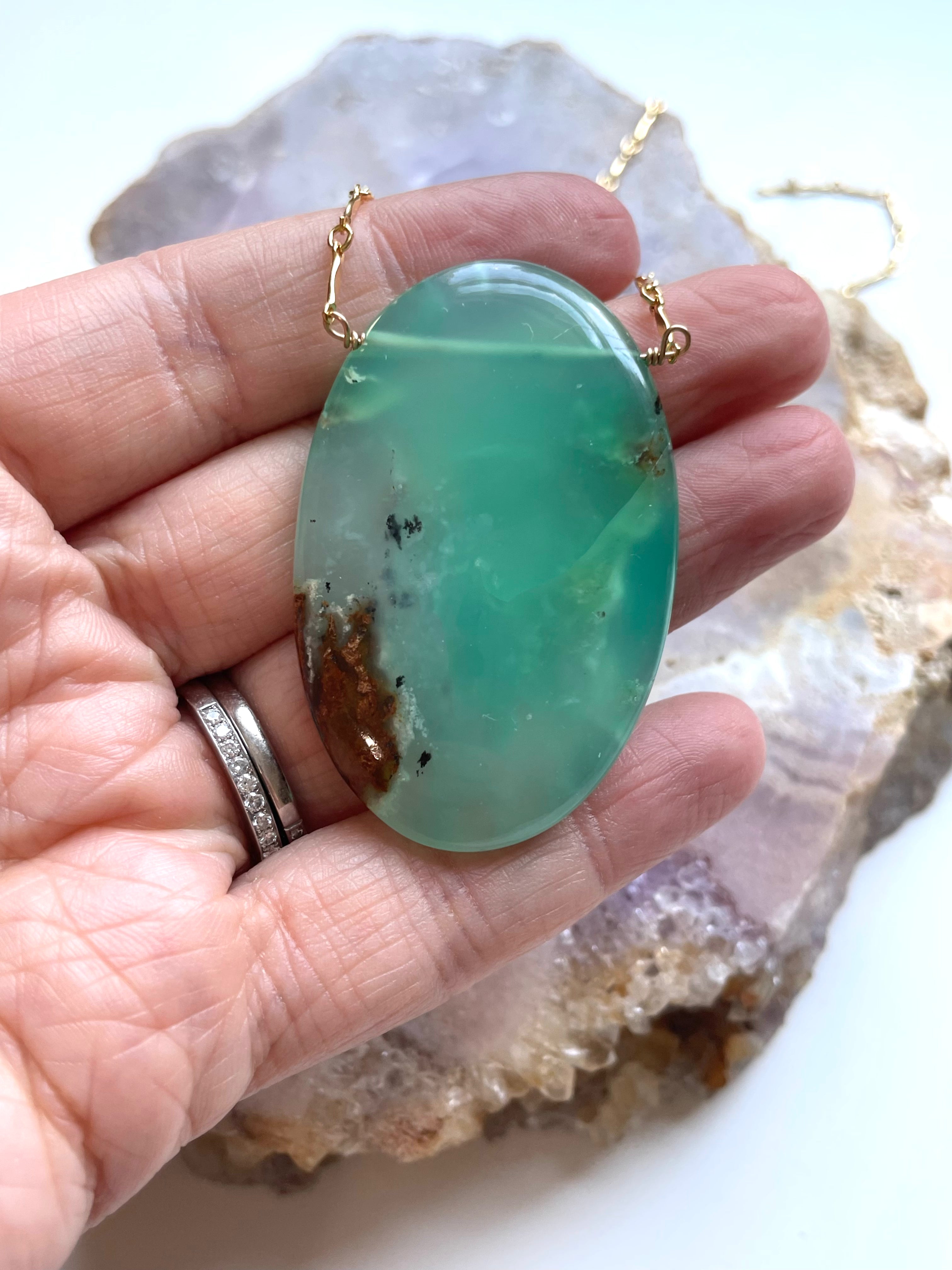 Extra Large Chrysoprase Crystal Necklace - 18