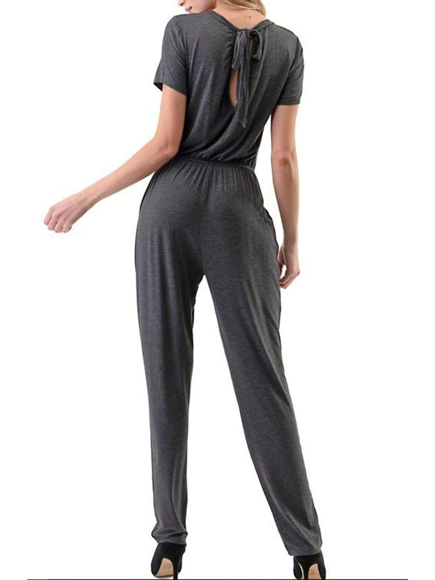Emma Women's Casual Short Sleeve Open Back Romper Jumpsuit - Summer Outfits for Beach, Party & Vacation Wear