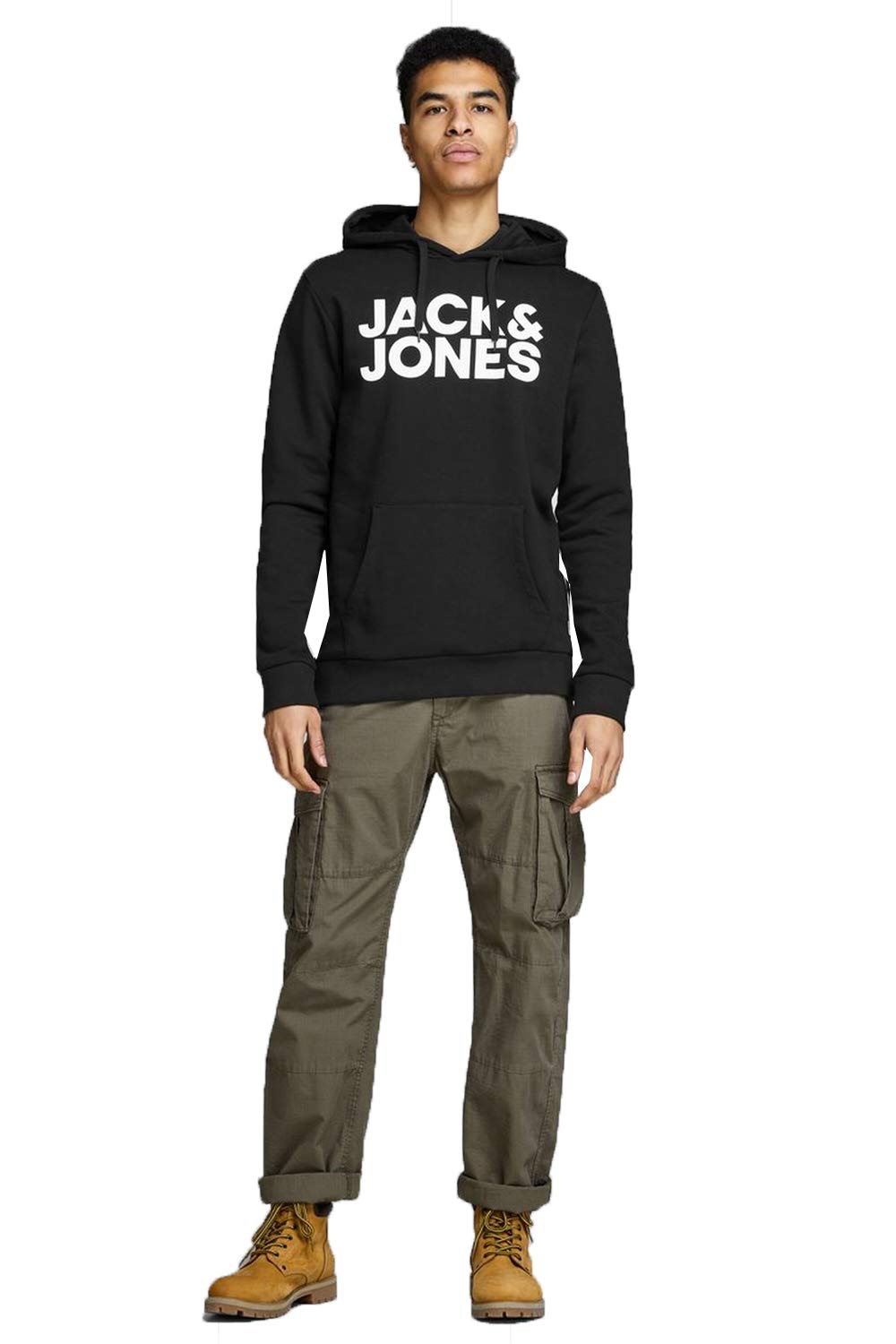 Jack & Jones Men's Ecorp Logo Grey Sweatshirt - Casual Pullover Hoodie for Streetwear & Everyday Comfort