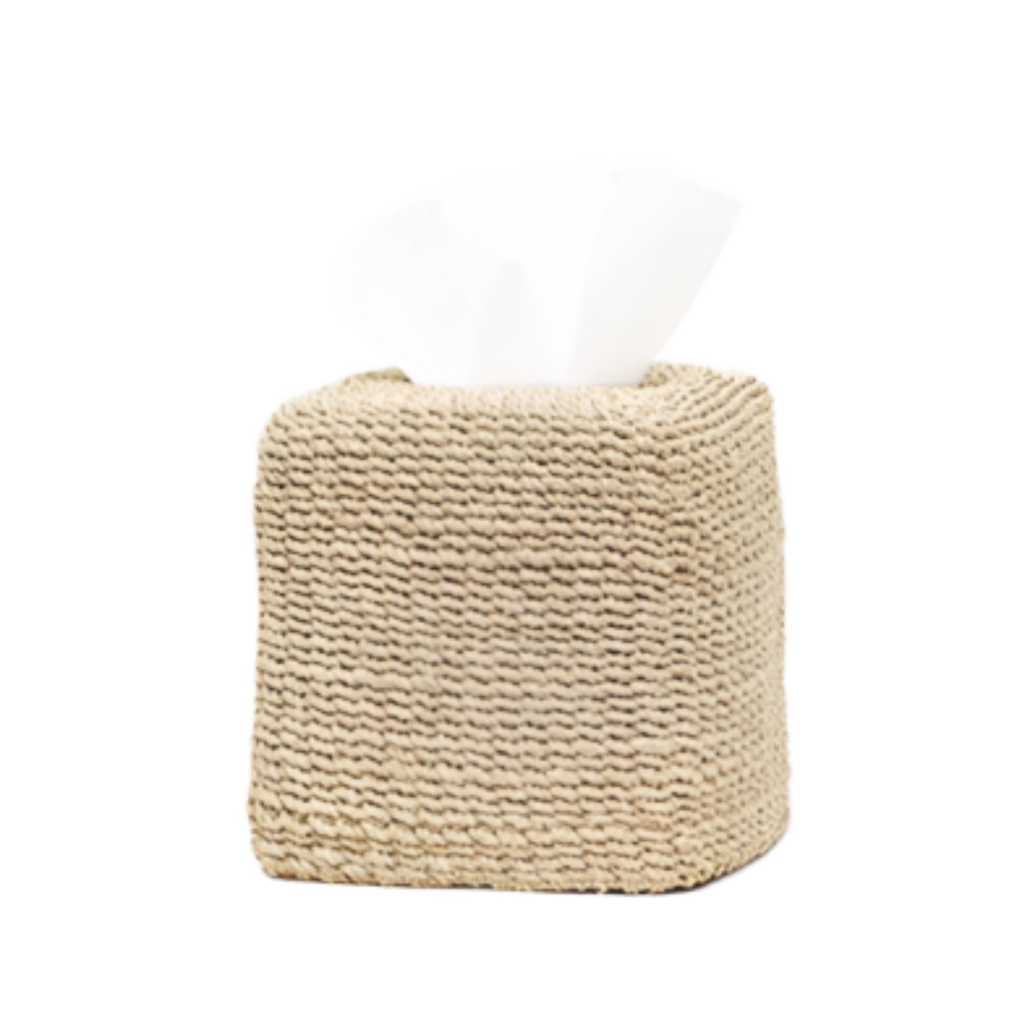 Chelston Woven Abaca Round Wastebasket - Natural Bleached Rattan Trash Can with Optional Tissue Box Holder | Eco-Friendly Bathroom & Bedroom Bin for Home Decor