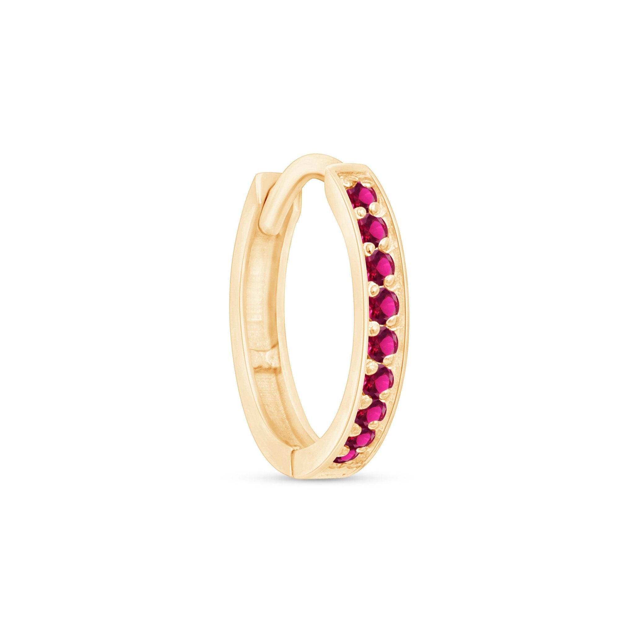 14K Yellow Gold Ruby Cartilage Hoop Earrings - Dainty Stud Earrings for Women, Perfect for Everyday Wear & Special Occasions