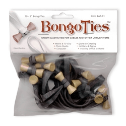 BongoTies 5 Elastic Cable Ties (10 Pack, Black) - Reusable Cord Organizers for Home, Office & Travel - Secure Wires, Cables & Accessories