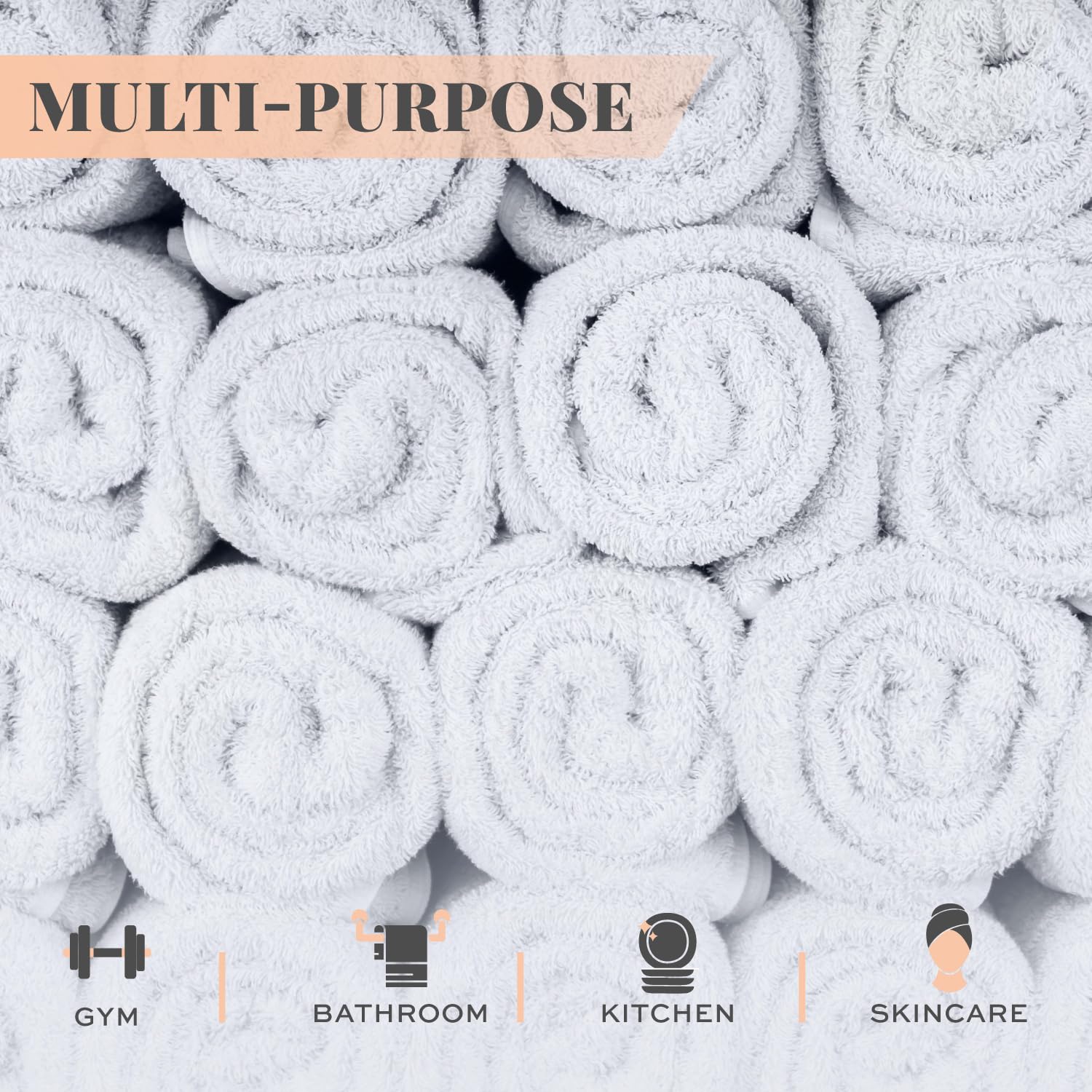 Premium 24-Pack Wealuxe White Cotton Washcloths for Body & Face | 12x12 Inch Soft Absorbent Flannel Towels | Spa, Gym & Travel Essentials | Bulk Bath & Hand Towels for Home & Hotel Use