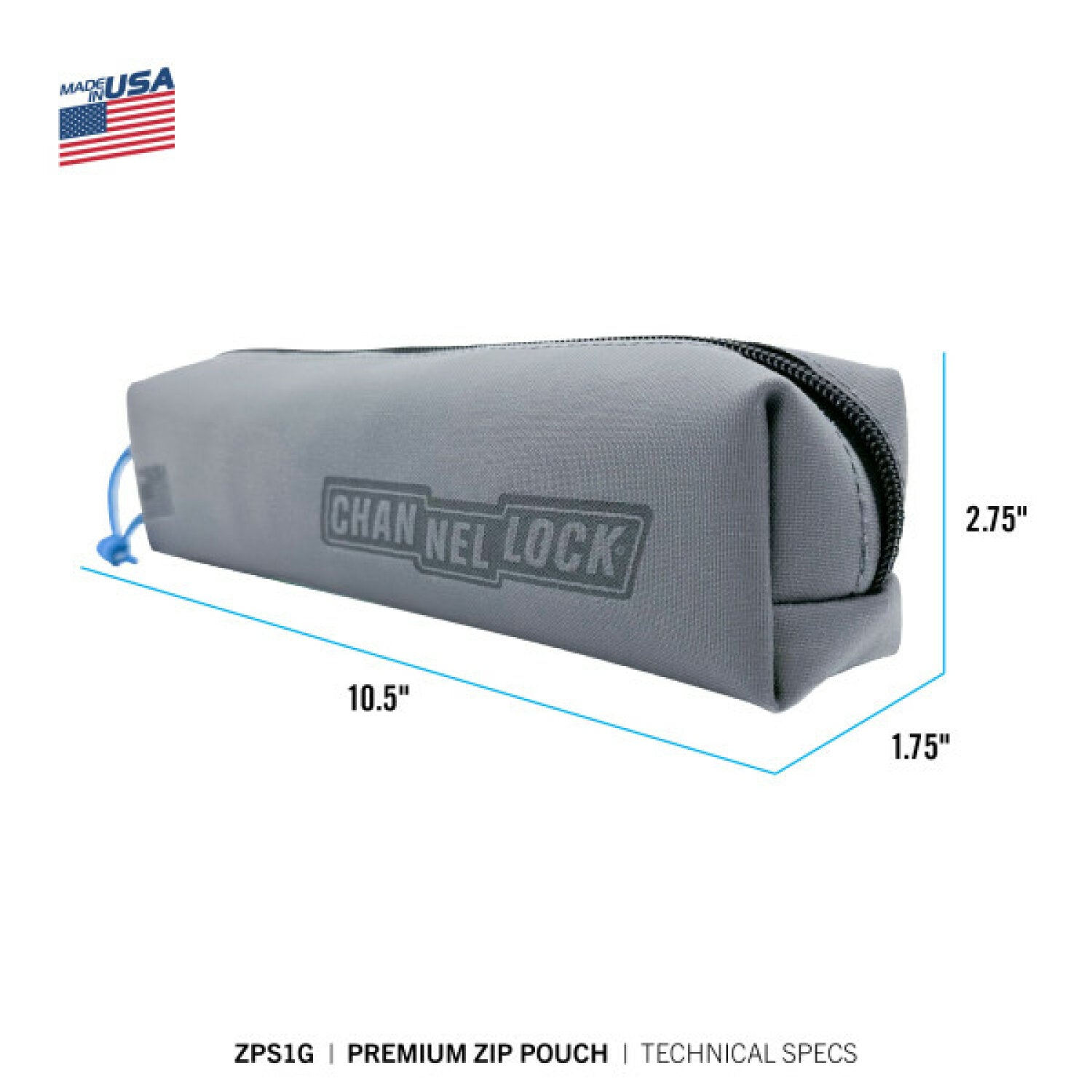 Channellock ZPS1G Premium Single Zip Pouch - Laserlock Fabric, 6/12 Compatible - Perfect for Tool Storage & Organization in Workshops, Garages, and Job Sites