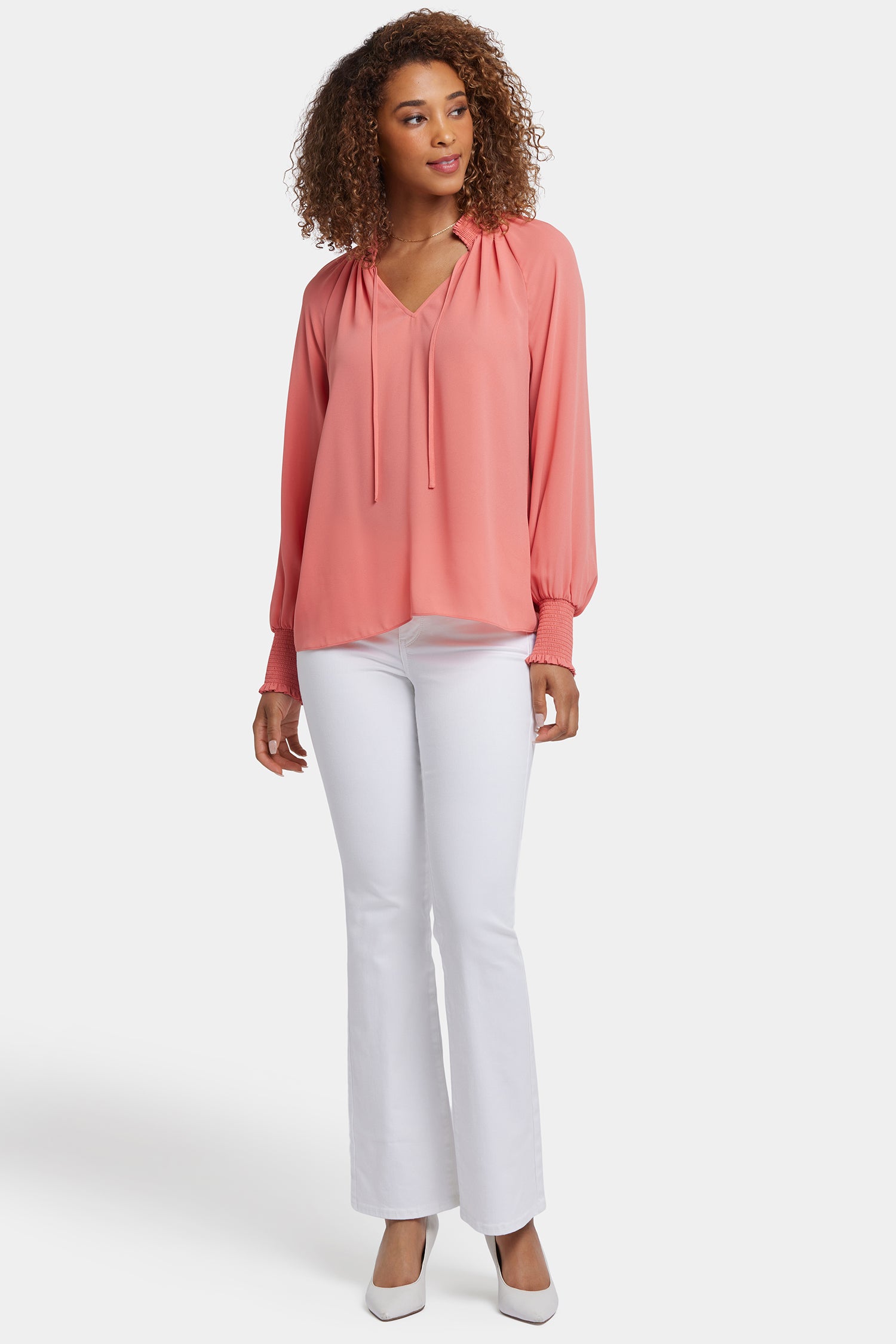 Gemma Blouse in Coral Haze - Women's Elegant Floral Print Tops for Casual Wear & Office Outfits
