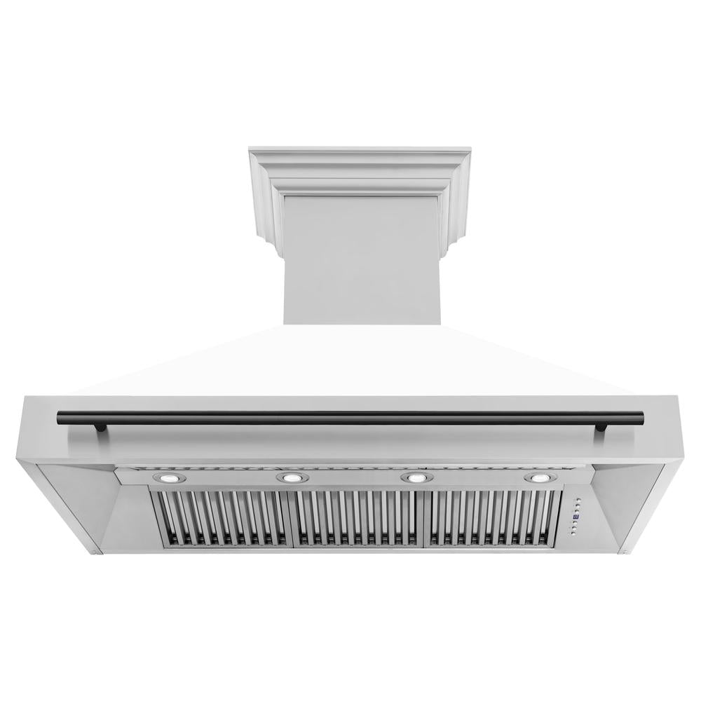 ZLINE Autograph Edition 48-inch Stainless Steel Dual Fuel Range with White Matte Door, Range Hood & Dishwasher - Matte Black Accents (3AKP RAWMRHDWM48 MB) | Professional Kitchen Package for Home Chefs & Modern Culinary Enthusiasts