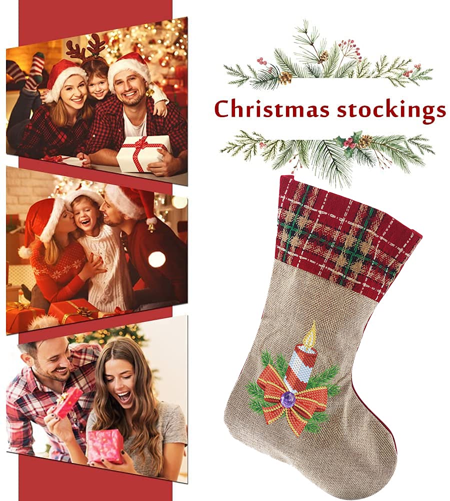 5D Diamond Painting Christmas Stockings Kit - DIY 14 Inch Holiday Candle Candy Bag for Fireplace Decor, Family Xmas Party & Home Decoration | Perfect for Gift Wrapping, Tree Ornaments and Festive Seasonal Decor