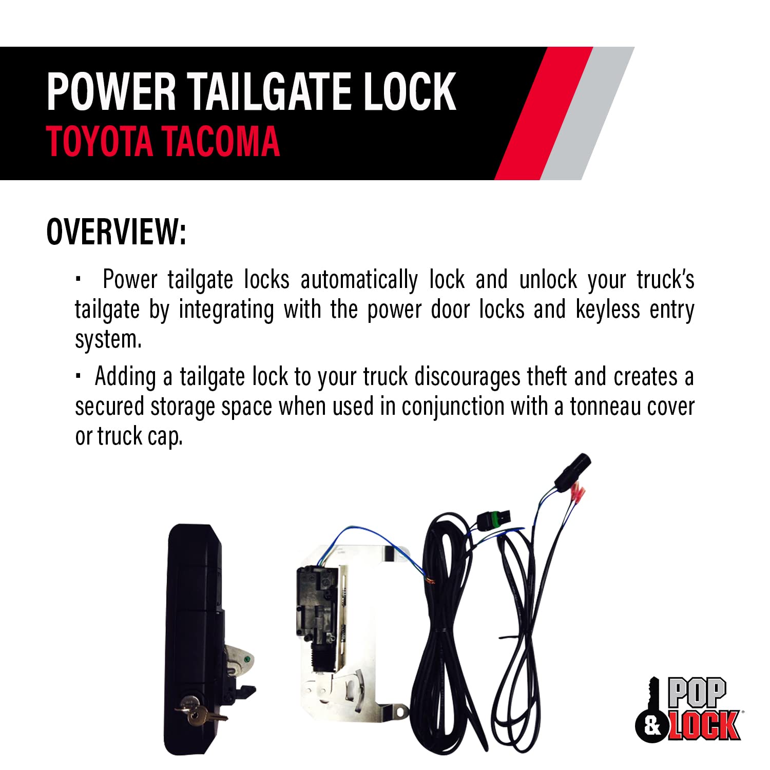 Pop & Lock PL8550 Black Power Tailgate Lock for Toyota Tacoma (2005-2023) - Smart Keyless Entry Combo | Secure Anti-Theft Truck Bed Protection | Perfect for Off-Roading, Camping & Work Sites