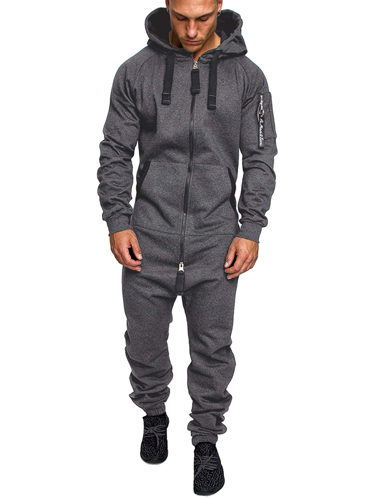 Men's Camouflage Hooded Jumpsuit - Slim Fit Long Sleeve Tracksuit for Casual Wear & Active Lifestyle | Warm Winter Outfit for Outdoor Activities