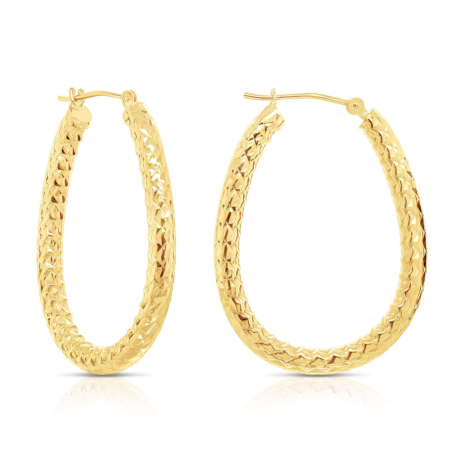 14K Yellow Gold Textured Oval Hoop Earrings - 3mm Thickness Dainty Everyday Jewelry for Women, Perfect for Work, Date Night & Special Occasions