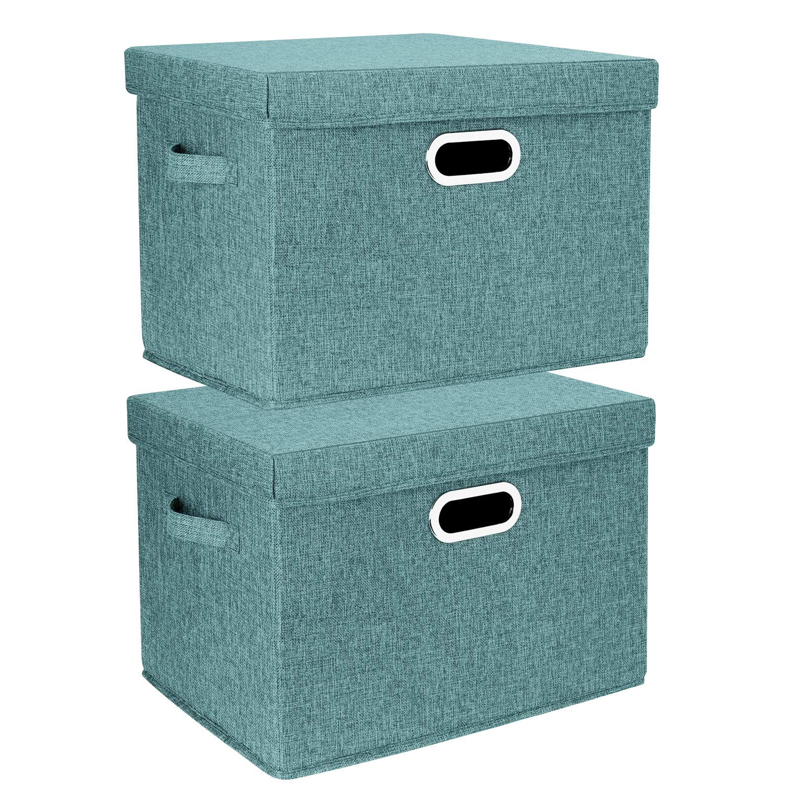TYEERS Collapsible Storage Bins with Lids - 2 Pack Large Foldable Organization Bins for Closet, Clothes & Home Office Storage - Space Saving Aqua Deep Boxes - Perfect for Seasonal Decor, Kids Toys & Bedroom Organization
