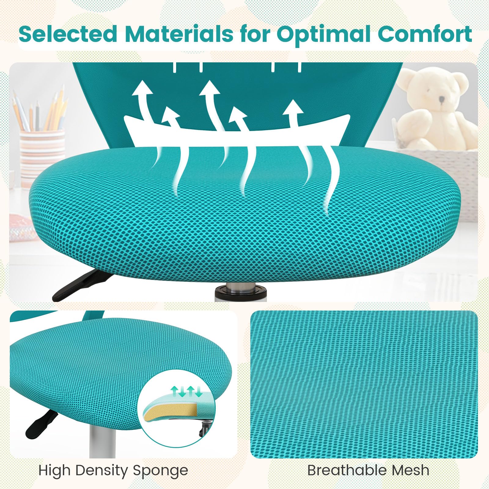 Powerstone Adjustable Swivel Office Chair - Compact Armless Desk Chair for Small Spaces, Home & Workspace - Ergonomic Writing Task Chair in Turquoise - Perfect for Home Office, Study & Workspaces