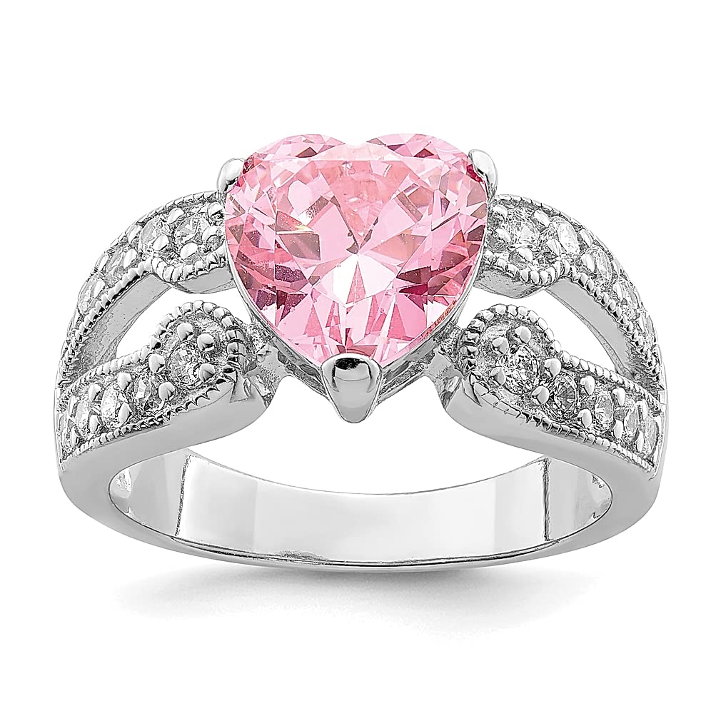 925 Sterling Silver 10mm Pink Heart Cubic Zirconia Ring for Women - Elegant Love Jewelry Gift for Her, Perfect for Valentine's Day, Anniversary & Romantic Occasions
