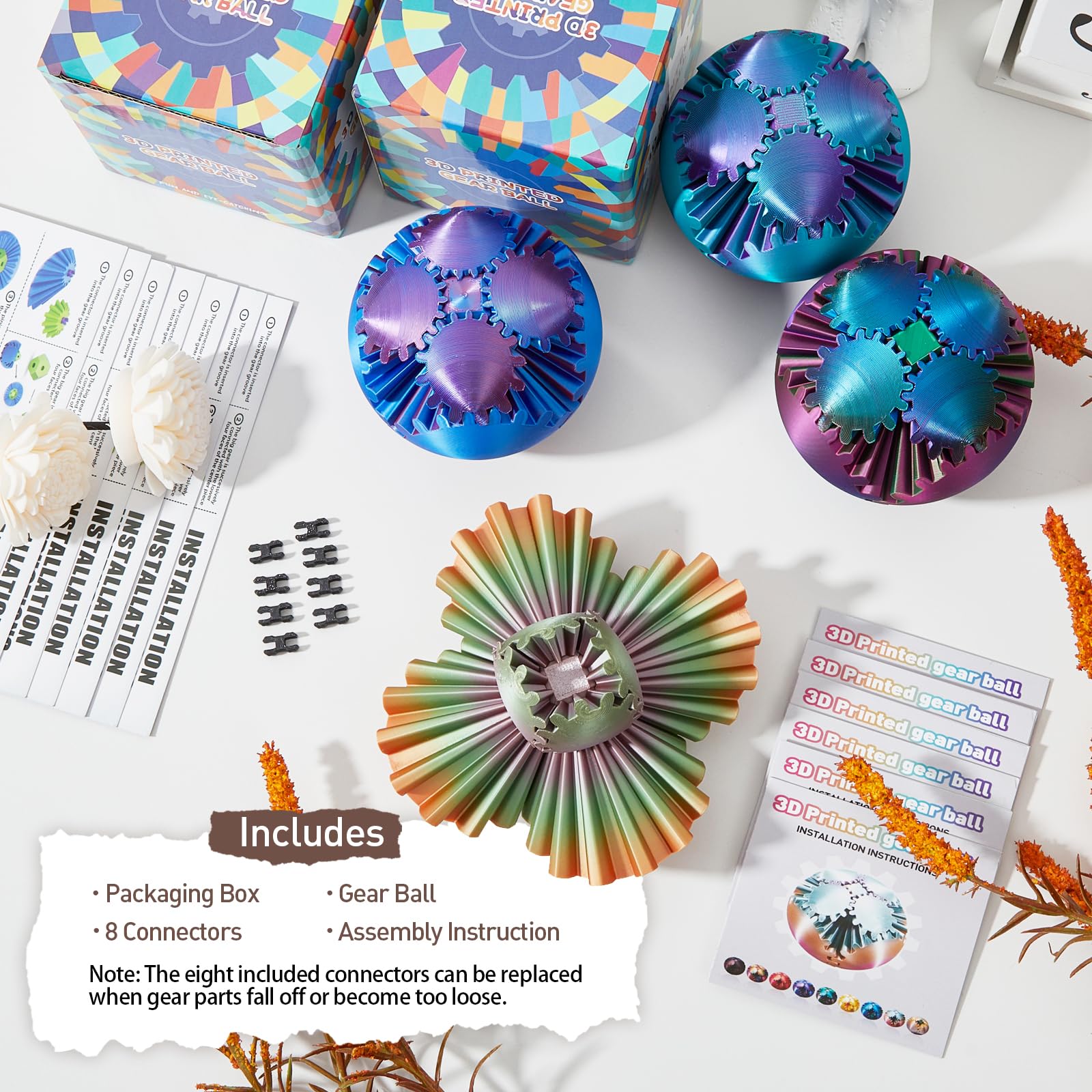 3D Printed Gear Ball - Steampunk Fidget Toy for Adults & Kids, Stress Relief Spin Cube, Easter Basket Stuffers | Perfect for Anxiety Relief, Office Desk Toys & Sensory Play