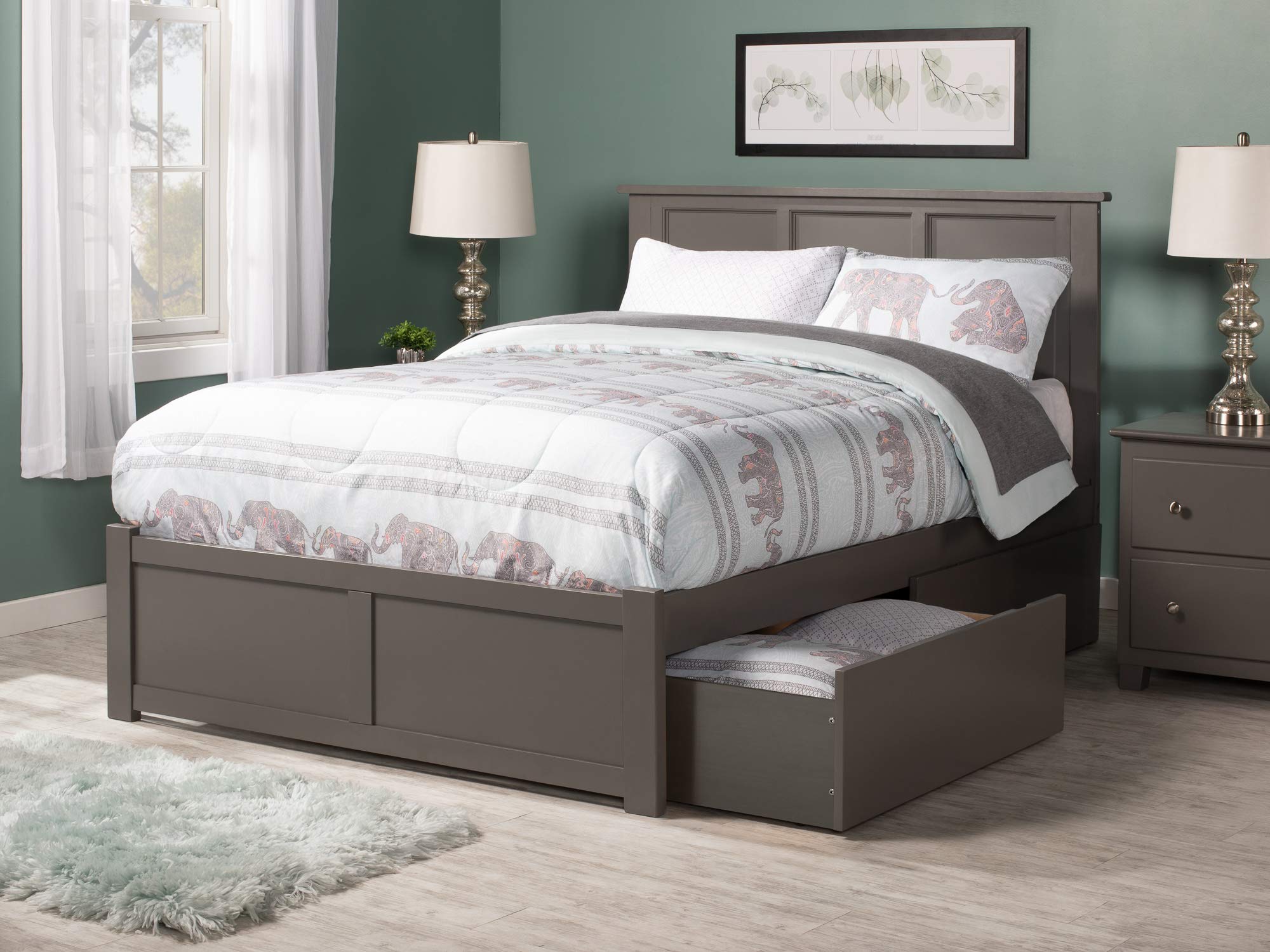AFI Madison Queen Platform Bed with Footboard, Storage Drawers & USB Charger - Grey Modern Bed Frame for Small Spaces, Guest Rooms & Master Bedrooms