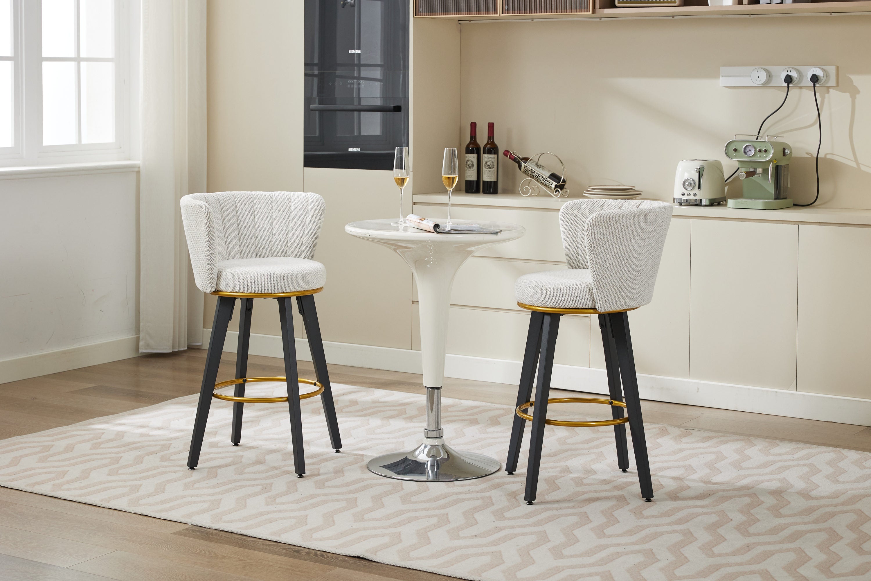 2-Pack Counter Height Bar Stools with 360° Swivel, Upholstered Back & Metal Legs - 26 Inch Seat Height, Velvet Fabric & Gold Footrest - Perfect for Kitchen Islands, Breakfast Bars & Home Decor