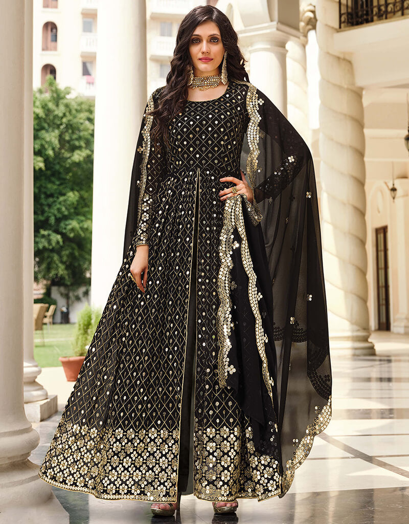 Elegant Black Georgette Anarkali Suit for Women - Traditional Indian Party Wear for Weddings, Festivals & Special Occasions