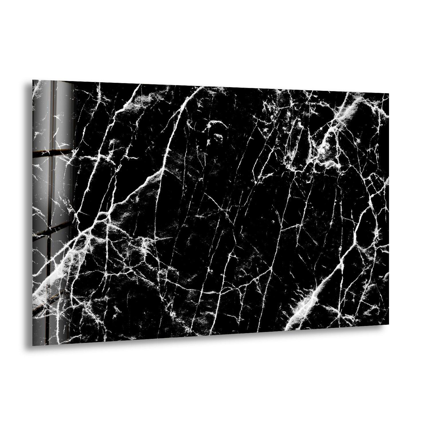 Elegant Black Marble with White Veins Glass Wall Art - Modern Home Decor for Living Room, Bedroom & Office