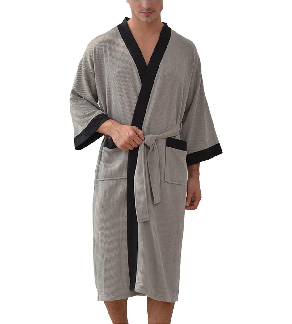 Premium Men's Waffle Weave Bathrobe - Ultra Absorbent Hotel & Spa Robe with Shawl Collar, Japanese-Inspired Kimono Style Nightgown - Perfect for Relaxation, Lounging & After Shower Comfort