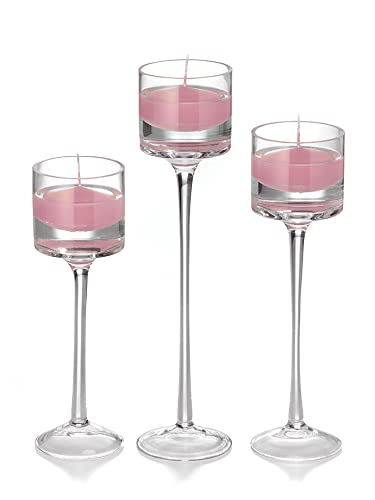 Yummi Set of 18 Floating Candles & Monet Stem Holders - Light Rose for Wedding Centerpieces, Romantic Bath Decor, and Special Events