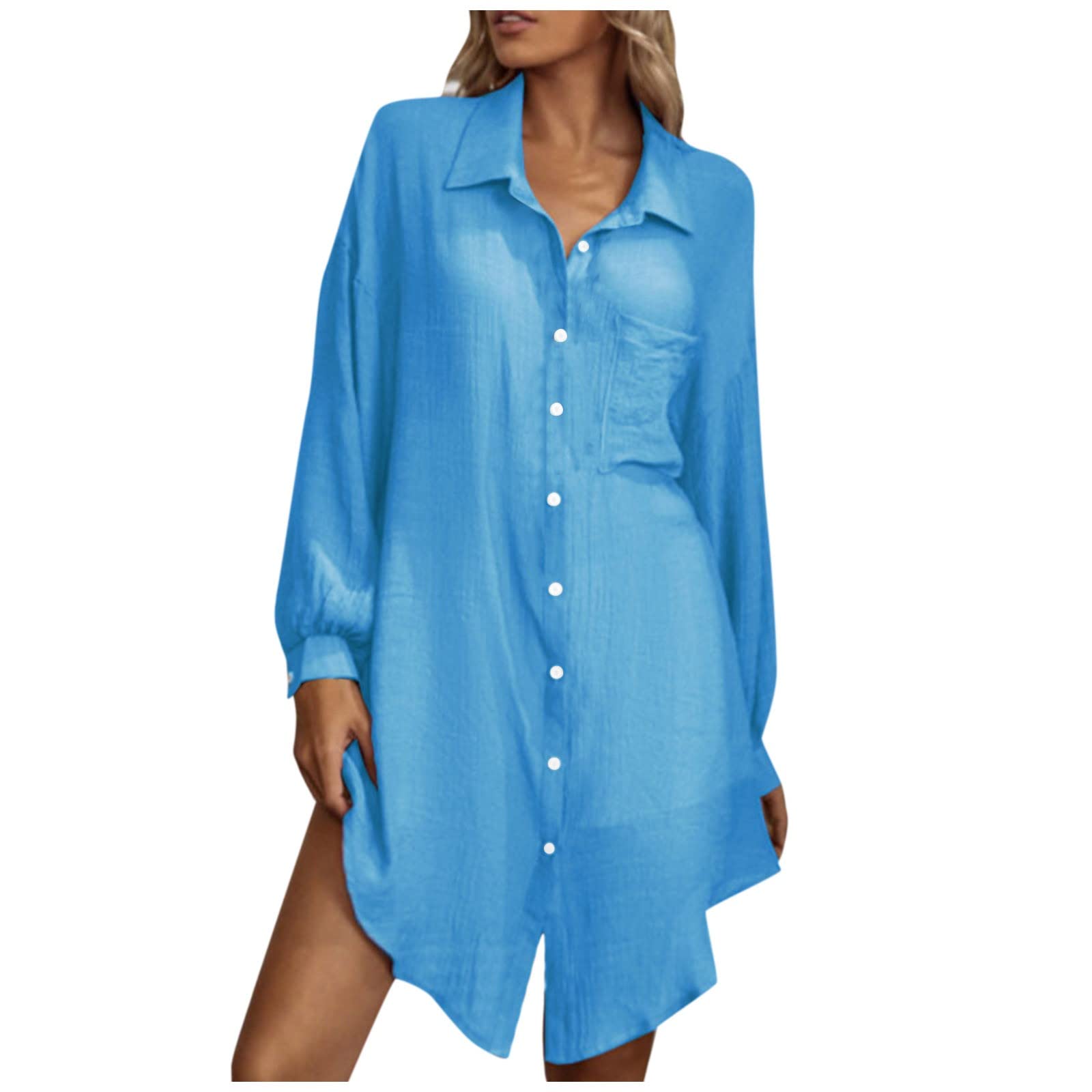 JJHAEVDY Women's Cotton Linen Loose Button Down Blouse - Long Sleeve Comfortable Casual Shirt Dress for Everyday Wear, Office & Weekend Outings