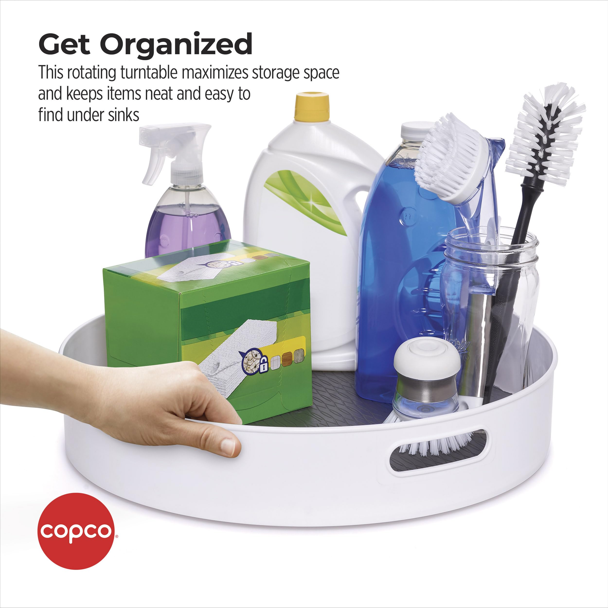 Copco 18-Inch Under-Sink Pantry Organizer | Revolving Cabinet Storage Solution in White & Gray | Perfect for Kitchen, Bathroom & Closet Organization