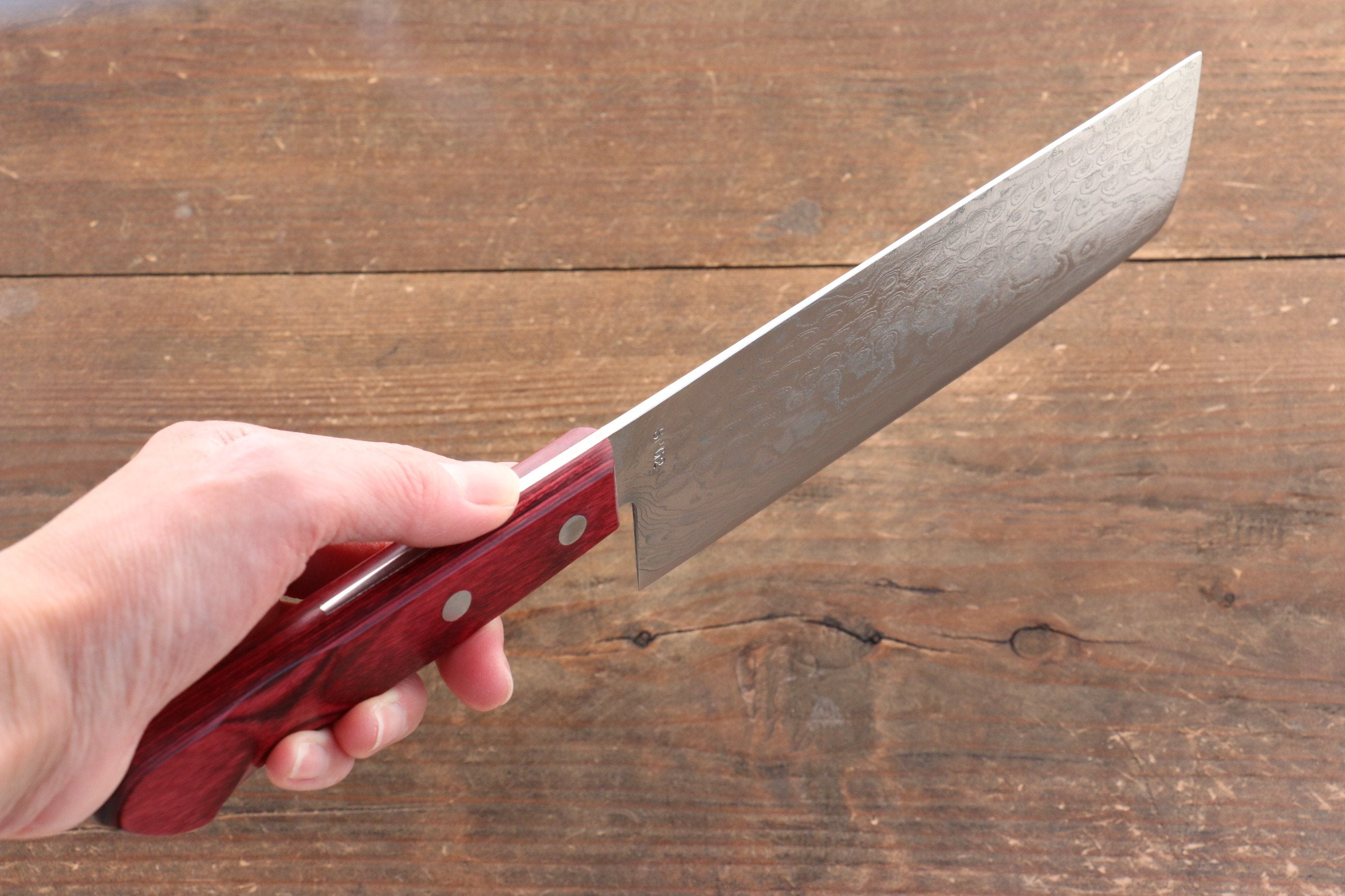 Premium Nao Yamamoto SG2 Damascus Nakiri Knife 165mm - Japanese Chef Knife with Migaki Finish & Red Pakka Wood Handle - Perfect for Slicing Vegetables, Herbs & Sushi Prep
