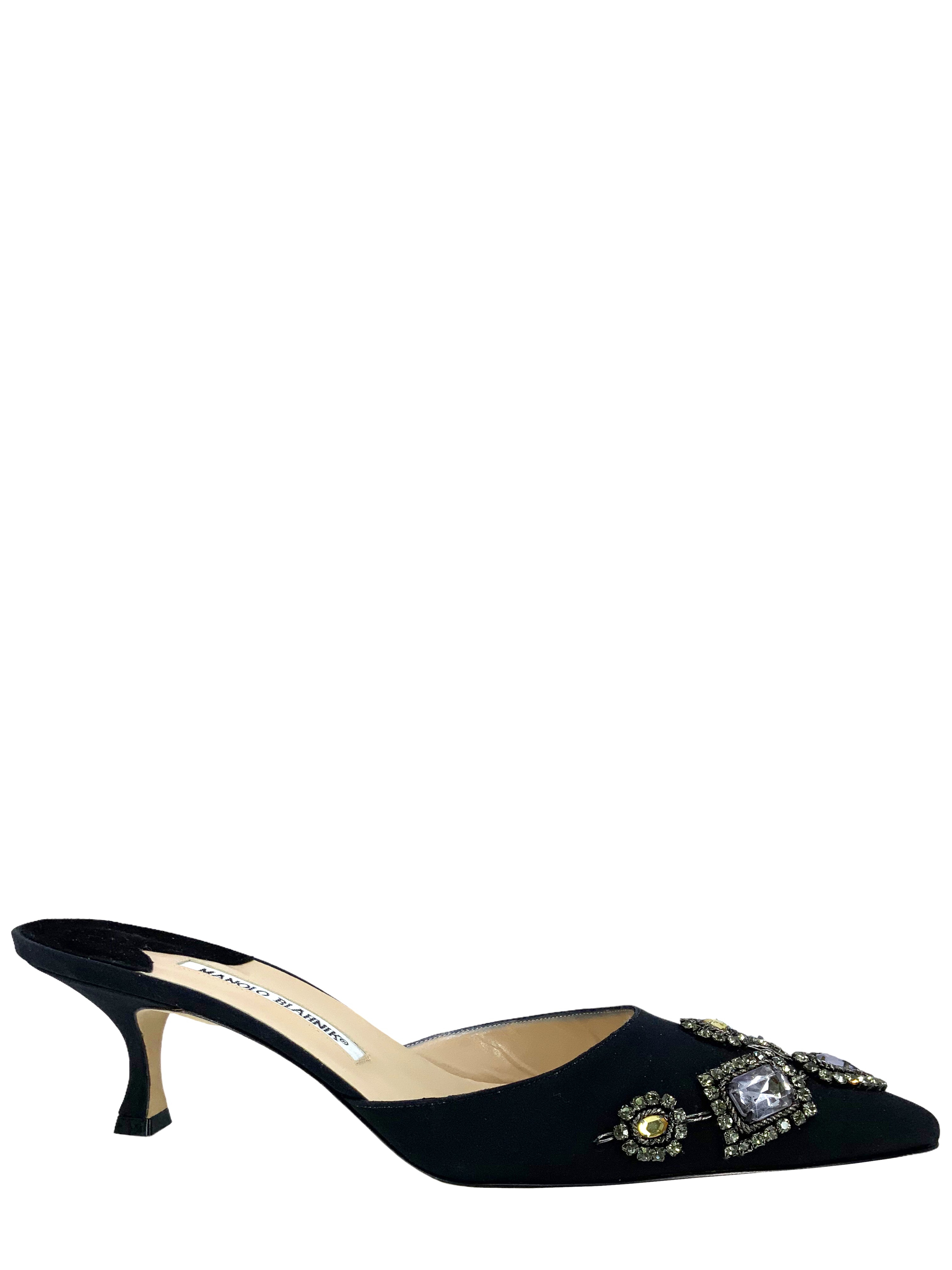 Manolo Blahnik Embellished Satin Mules - Women's Size 11 Luxury Designer Shoes for Weddings & Special Occasions