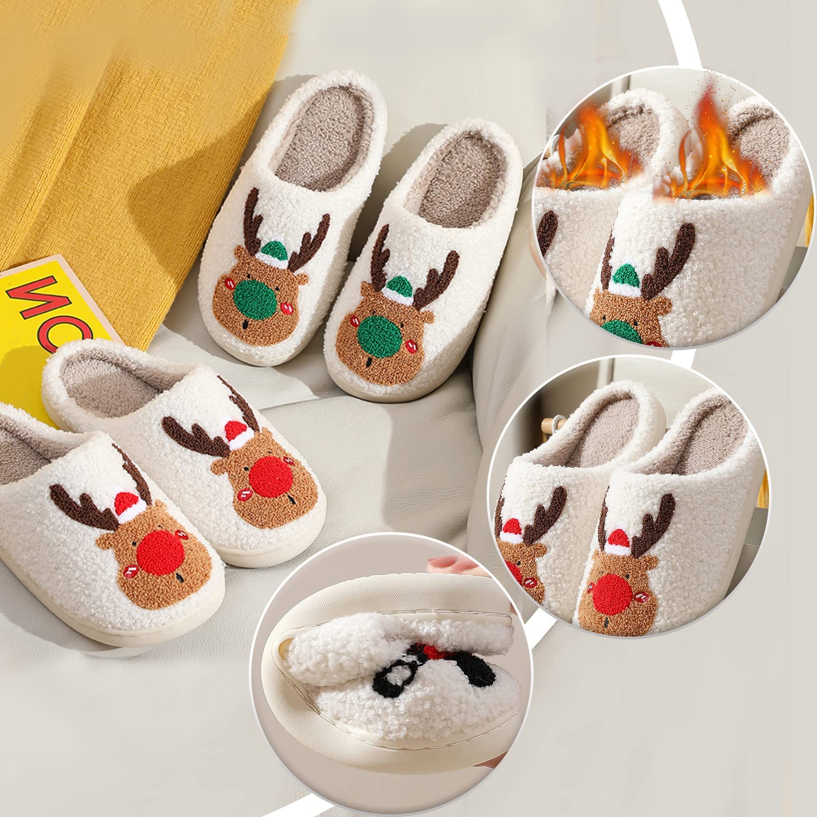 Waysoland Cozy Christmas Slippers for Family - Fuzzy House Slippers for Women & Men, Non-Slip Sole, Soft Fluffy Indoor/Outdoor Cloud Slippers - Perfect for Holiday Gifts, Home Comfort & Winter Relaxation