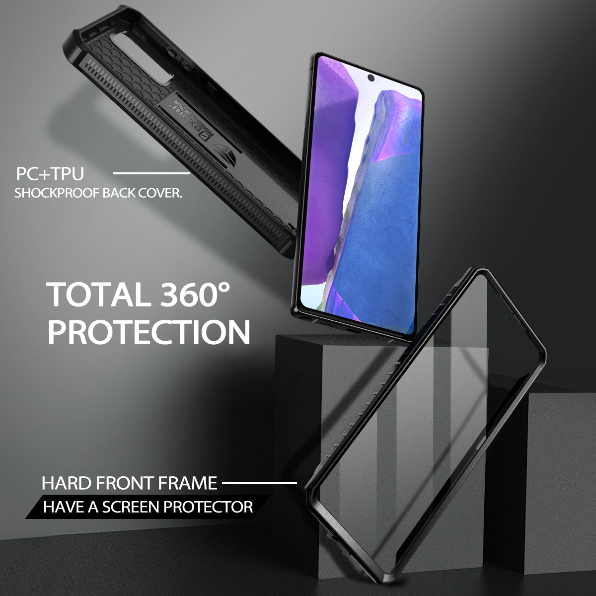 Dexnor Heavy Duty Shockproof Rugged Case for Samsung Galaxy Note 20 with Built-in Kickstand & Screen Protector | Full Body Protection for Work, Outdoor & Travel