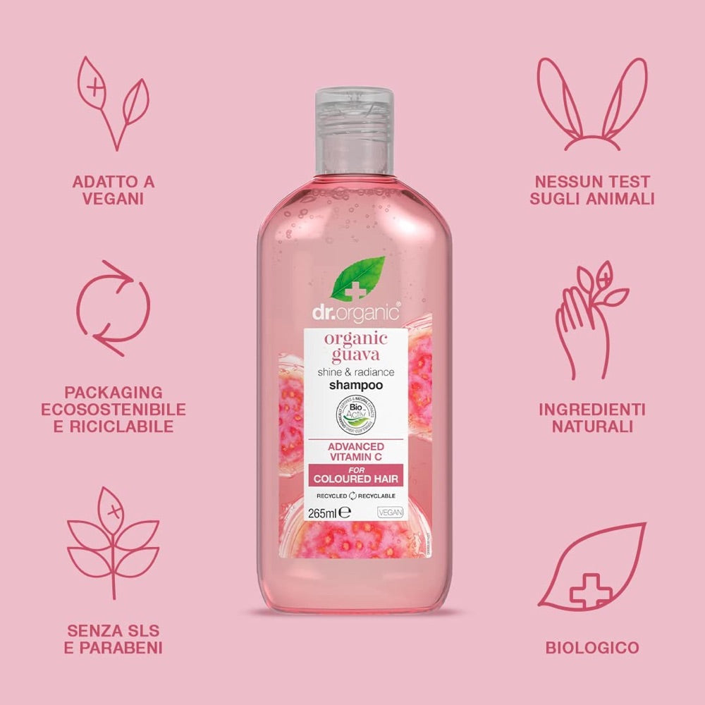 Dr Organic Guava Shampoo for Hair Growth & Scalp Care - 8.8oz Natural Volumizing Shampoo with Guava Extract - Sulfate Free for Dry, Damaged Hair - Perfect for Daily Use & Color Treated Hair