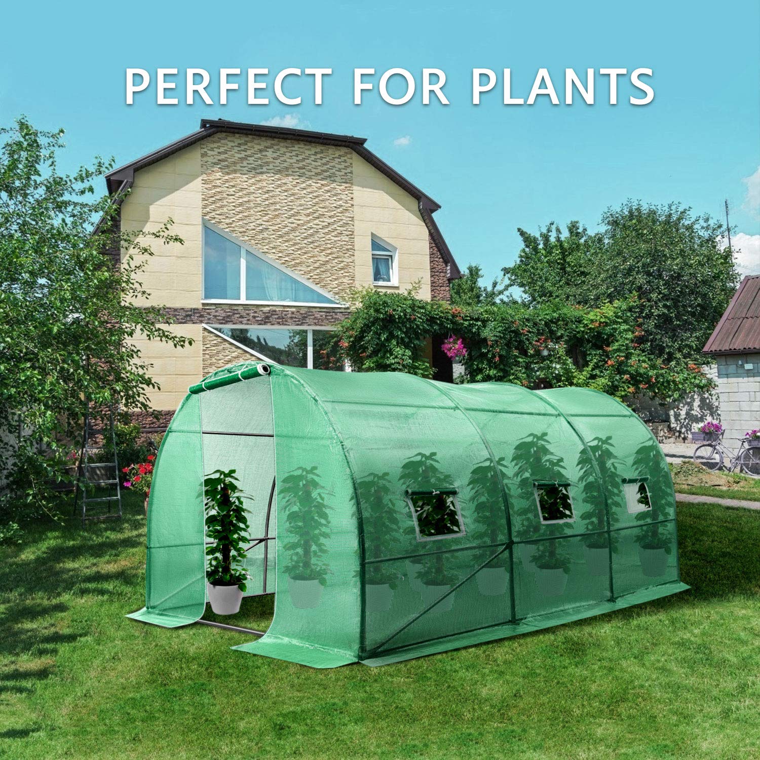 VIVOSUN 10x7x7 Ft Walk-in Greenhouse with PE Cover, Roll-up Zipper Door & Window - Large Outdoor Garden Plant Hot House for Vegetables, Flowers & Seedlings - Perfect for Backyard, Patio & All-Season Gardening