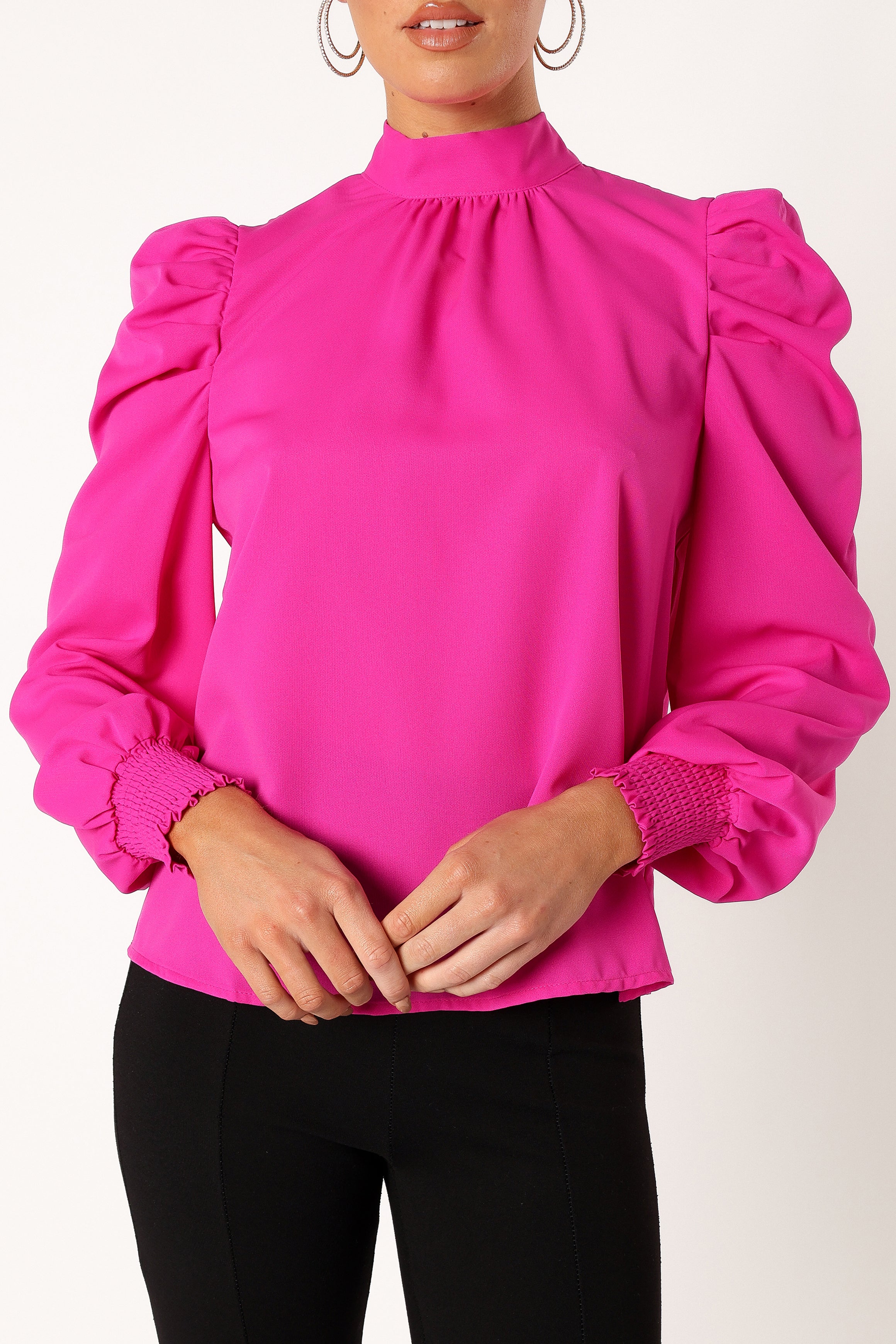 Jenny Puff Sleeve Blouse for Women - Elegant Magenta Top with Flowy Sleeves | Perfect for Office Wear, Date Nights & Special Occasions