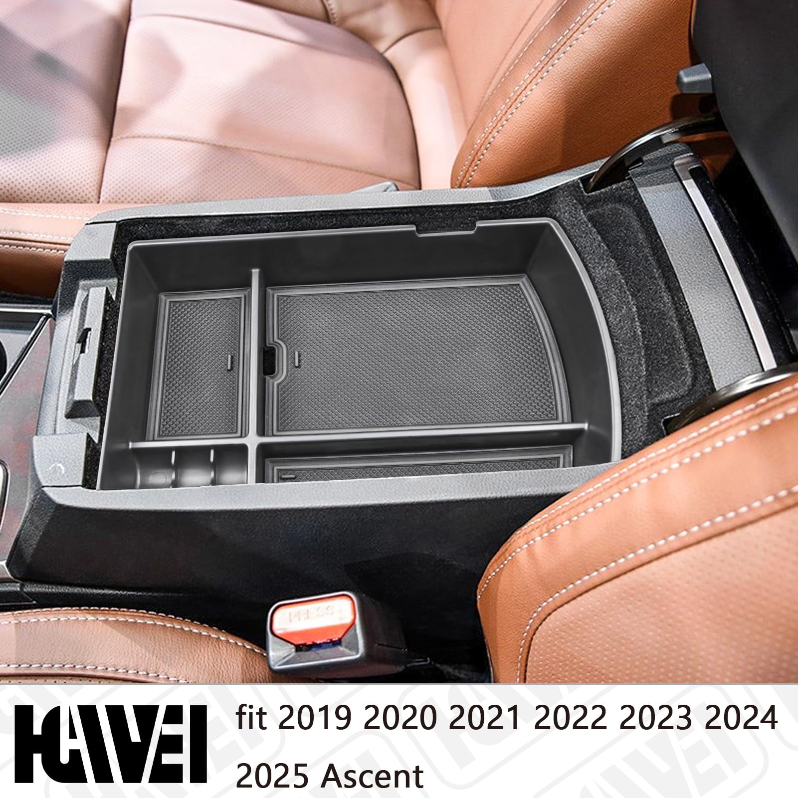 Subaru Ascent 2019-2025 Center Console Organizer Tray - ABS Material Armrest Storage Box with Coin Holder, Black | Perfect for Car Interior Organization & Accessories Storage