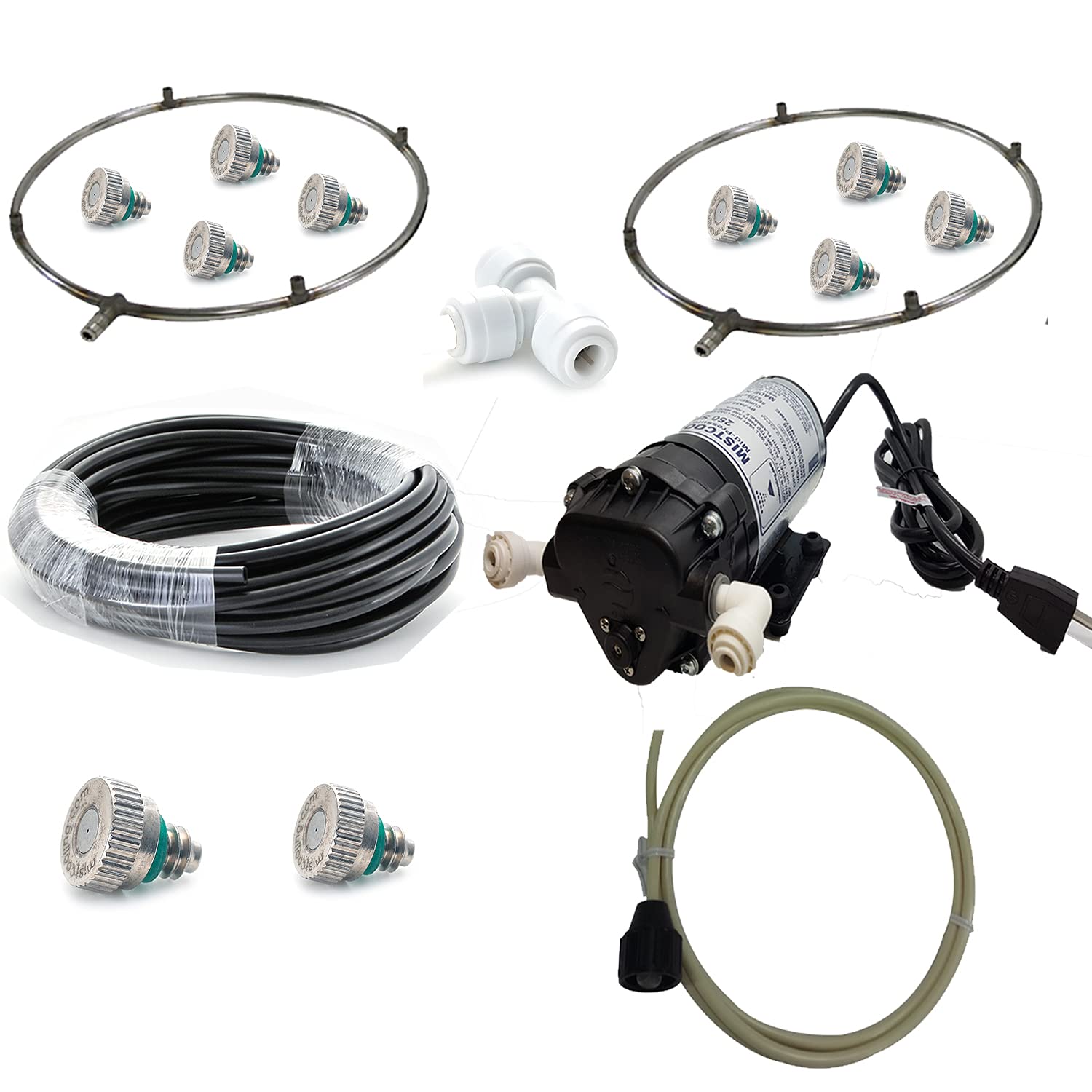 Portable Misting Fan Kit with 200 PSI High-Pressure Pump & 2 Durable Stainless Steel Misting Rings - USA Made - Perfect for Outdoor Cooling, Patio, Backyard, and Poolside Use