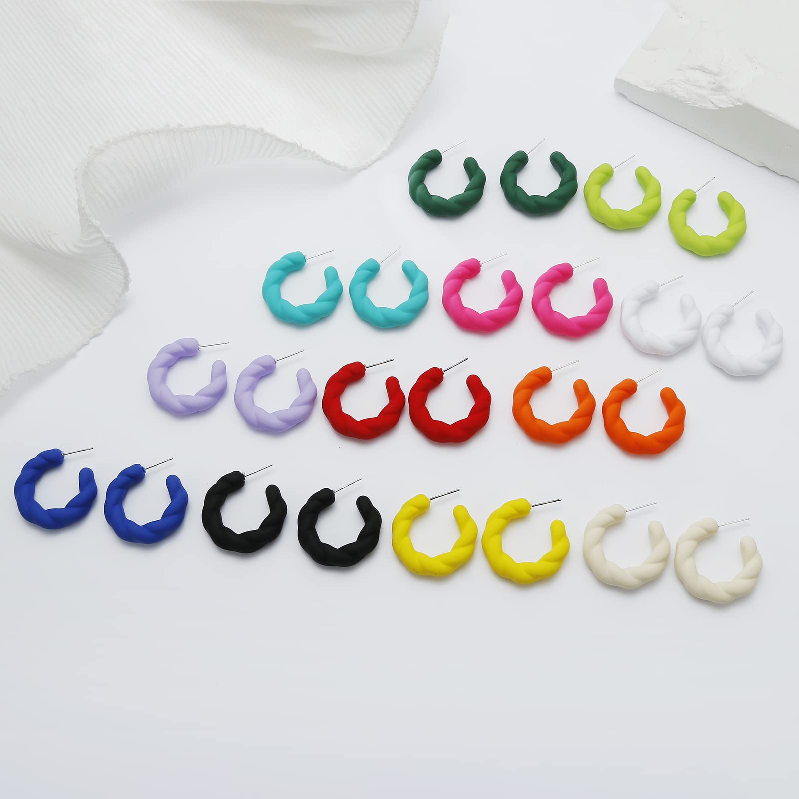 Twisted Rope Round Hoop Earrings for Women - Lightweight C-Shape Candy Color Dangle Earrings | Perfect for Everyday Wear, Parties & Gifts