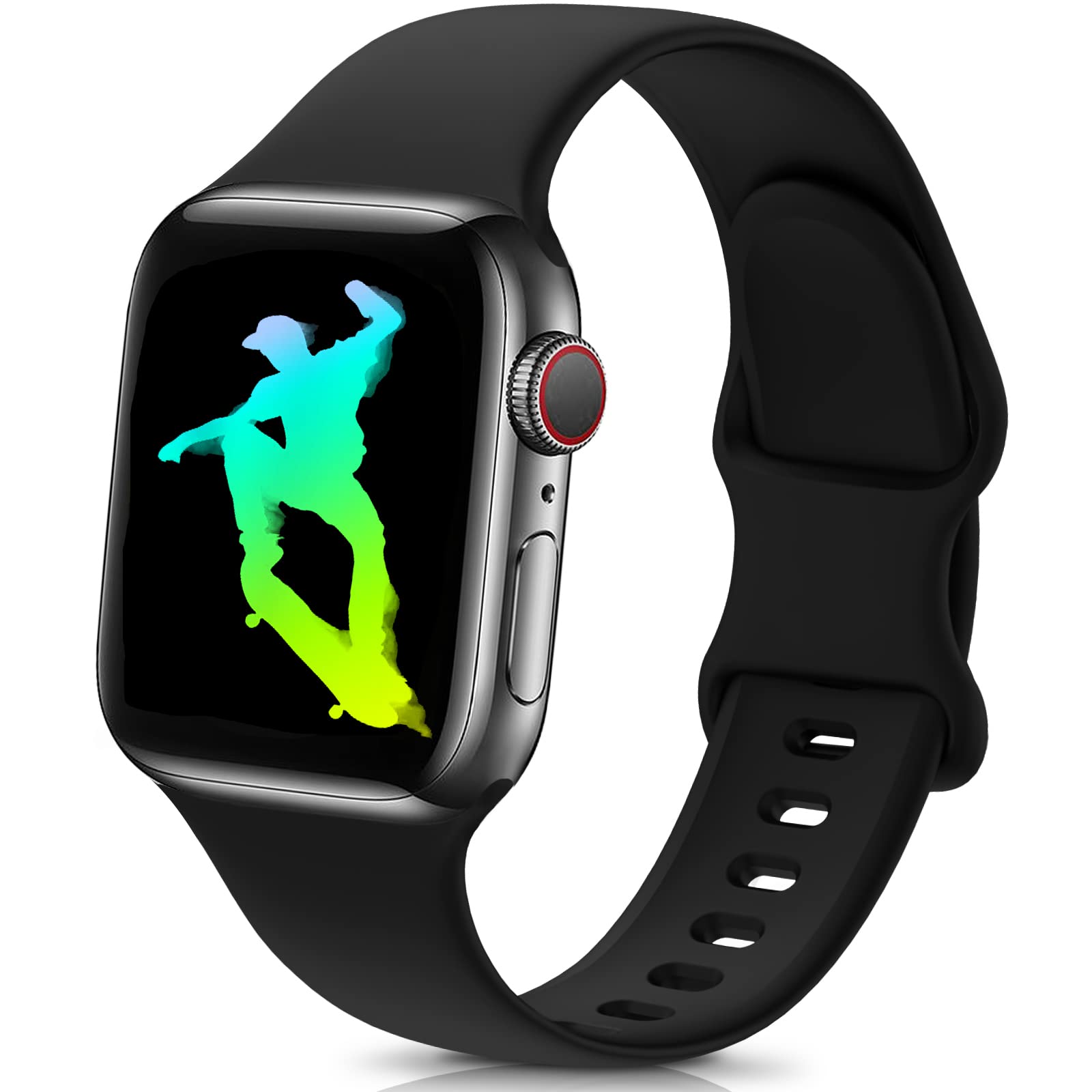 OYODSS Soft Silicone Sport Bands Compatible with Apple Watch Series Ultra/8/7/6/5/4/3/2/1/SE - 38mm 40mm 41mm 42mm 44mm 45mm 49mm Replacement Strap for Women & Men - Perfect for Gym, Running, Swimming & Daily Wear - Black